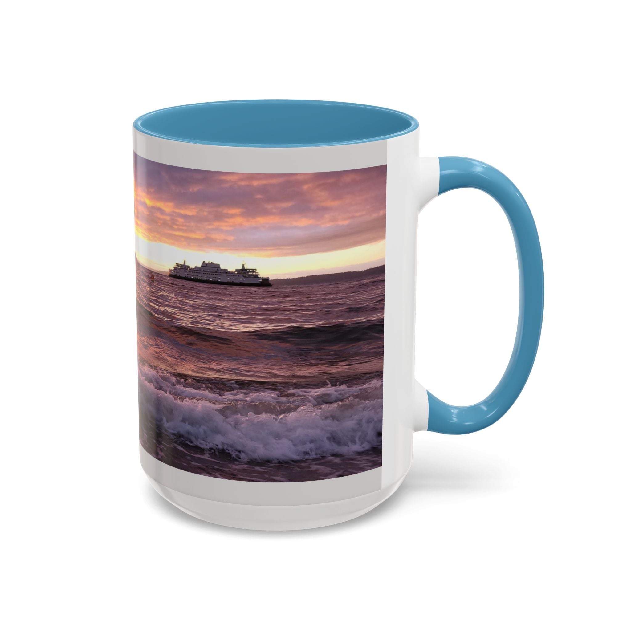 Sunset Ocean Accent Coffee Mug — Seaside Waves Sunrise Photo (11/15oz)