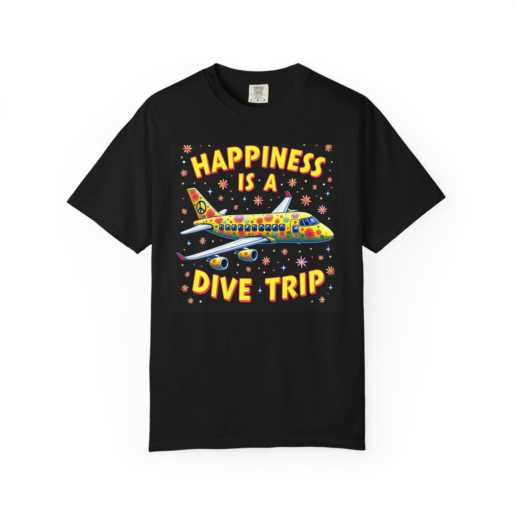 T‑Shirt — "Happiness Is A Dive Trip" Colorful Plane Travel Tee