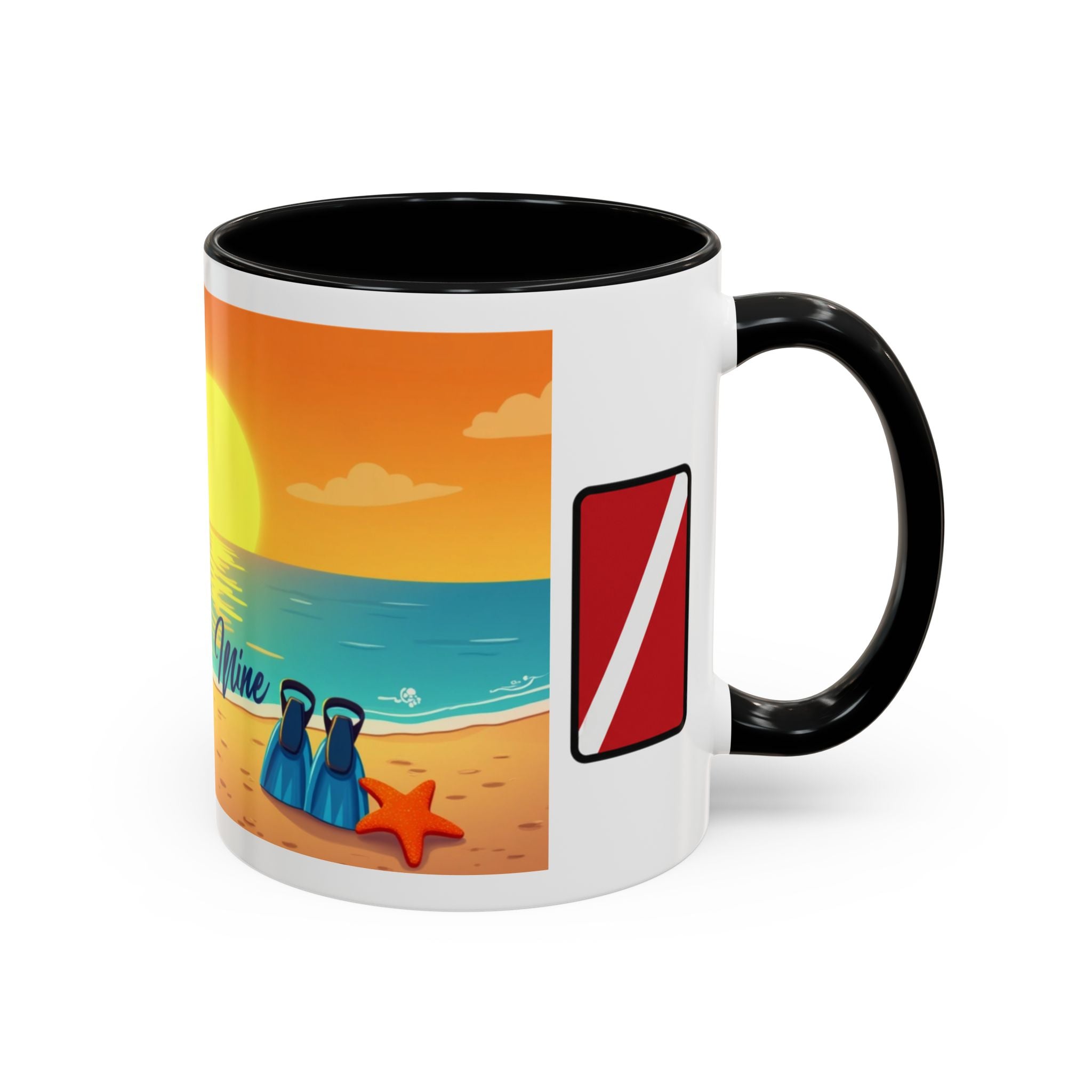 Diver's Sunset Accent Coffee Mug — Beach Scuba Dive Graphic (11/15oz)
