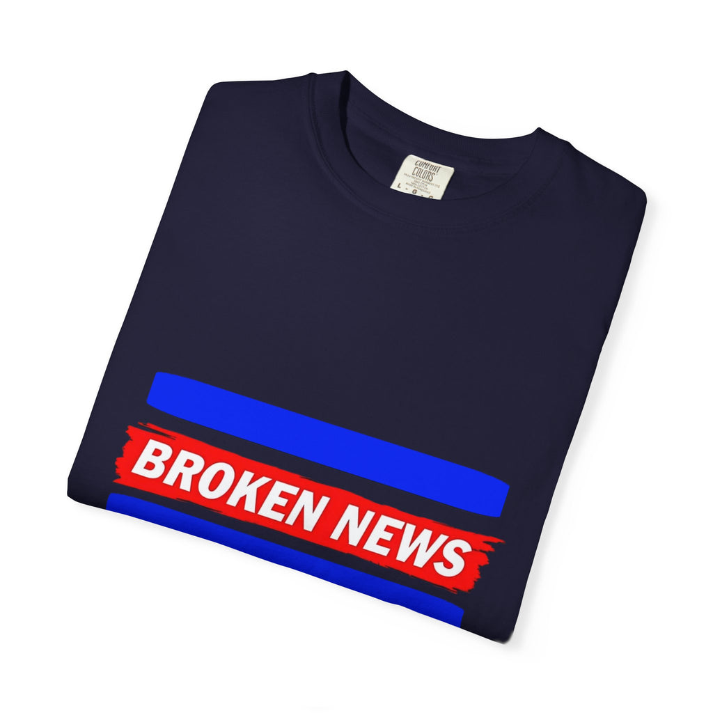 Broken News Tee — Retro Red & Blue Graphic T-Shirt