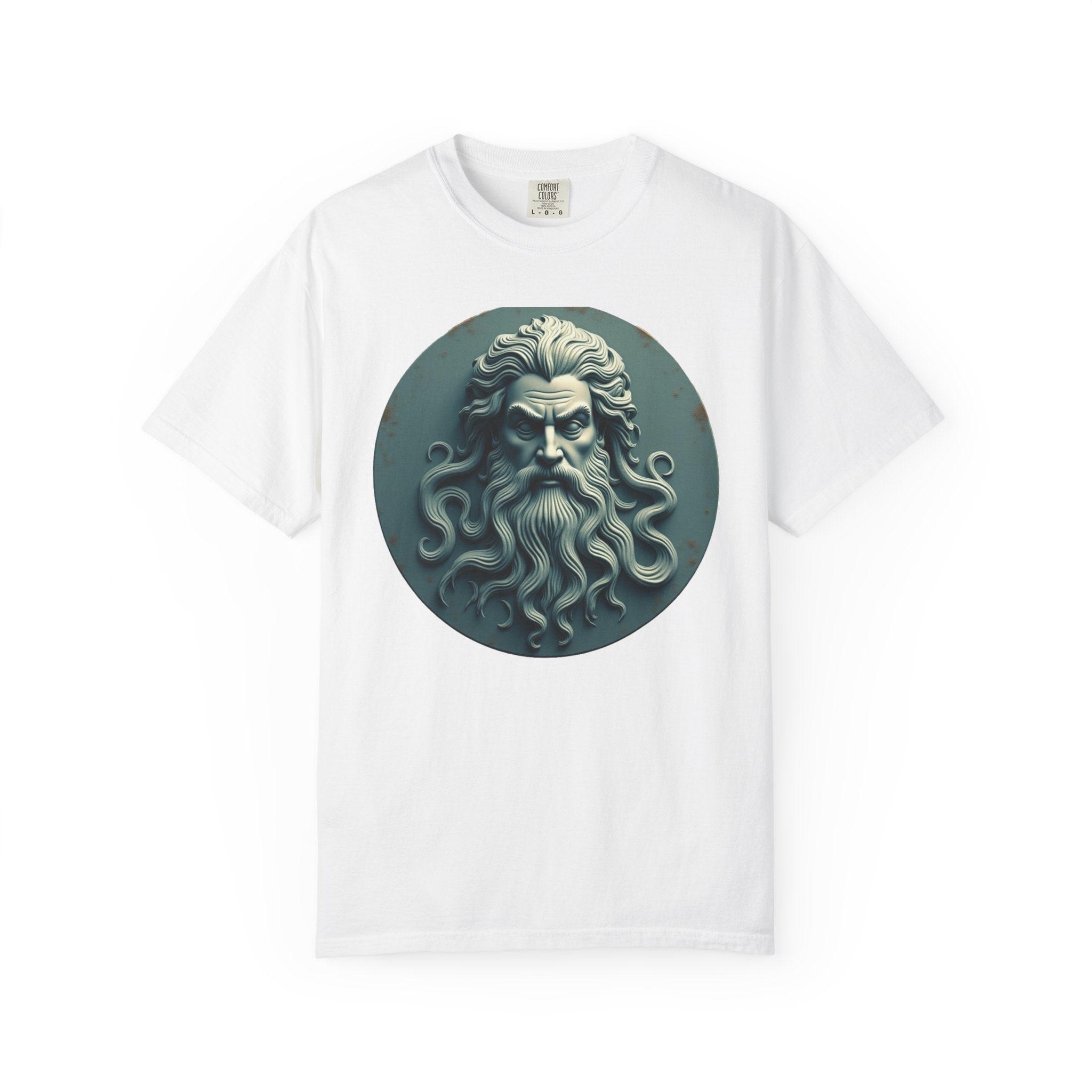 Mythic Neptune Head T-Shirt — Ocean God Sculpture Tee