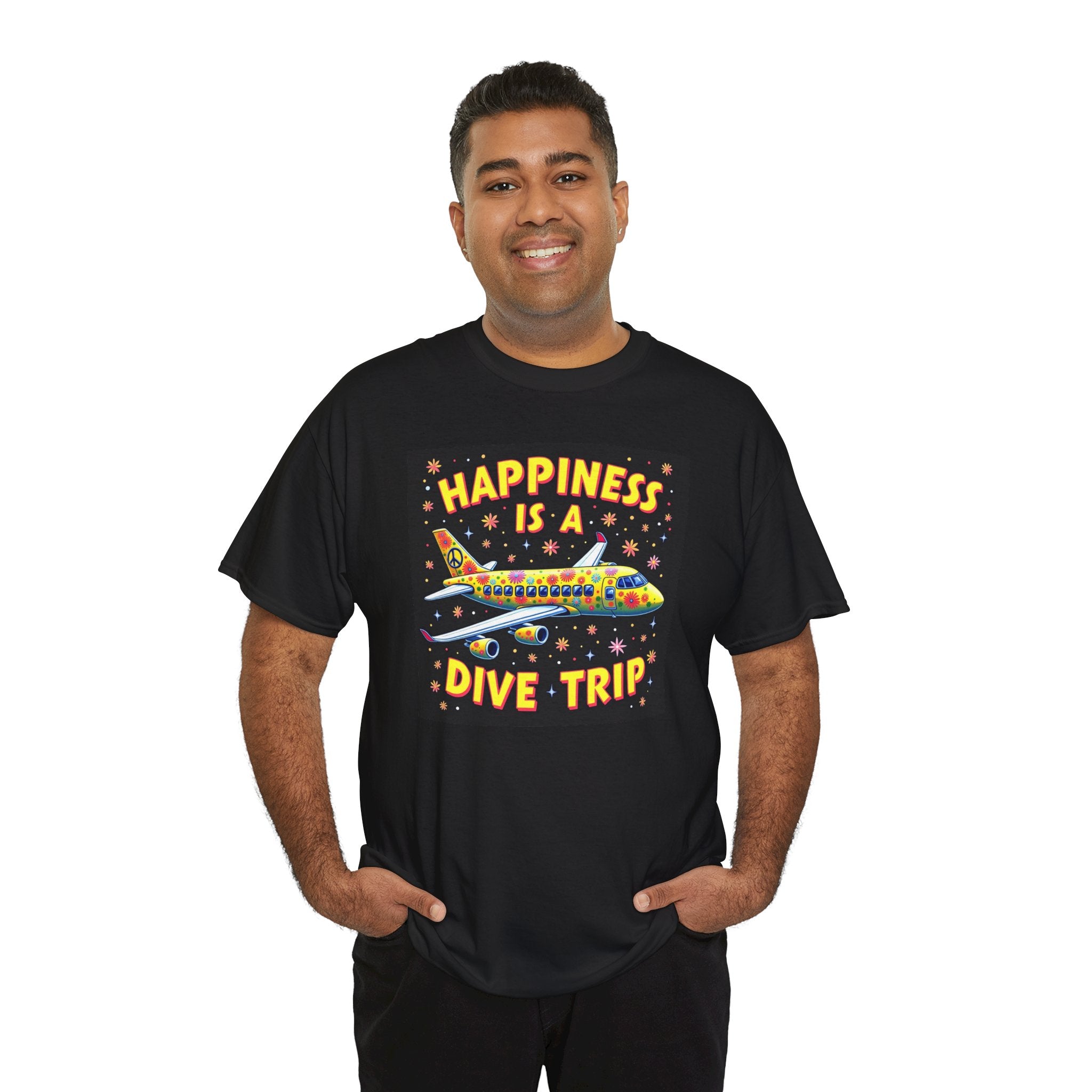 T‑Shirt — "Happiness Is A Dive Trip" Colorful Plane Travel Tee