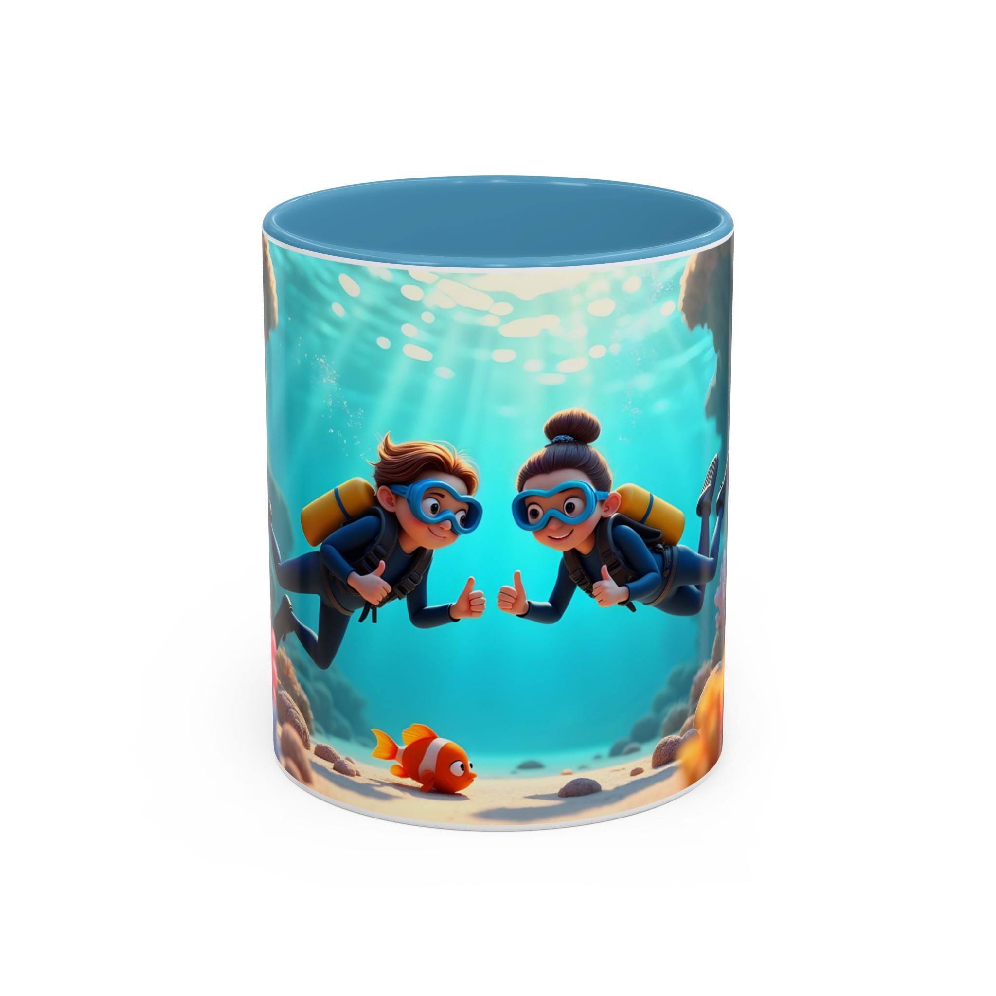 Scuba Diving Couple Accent Coffee Mug — Underwater Coral Reef Design (11/15 oz)