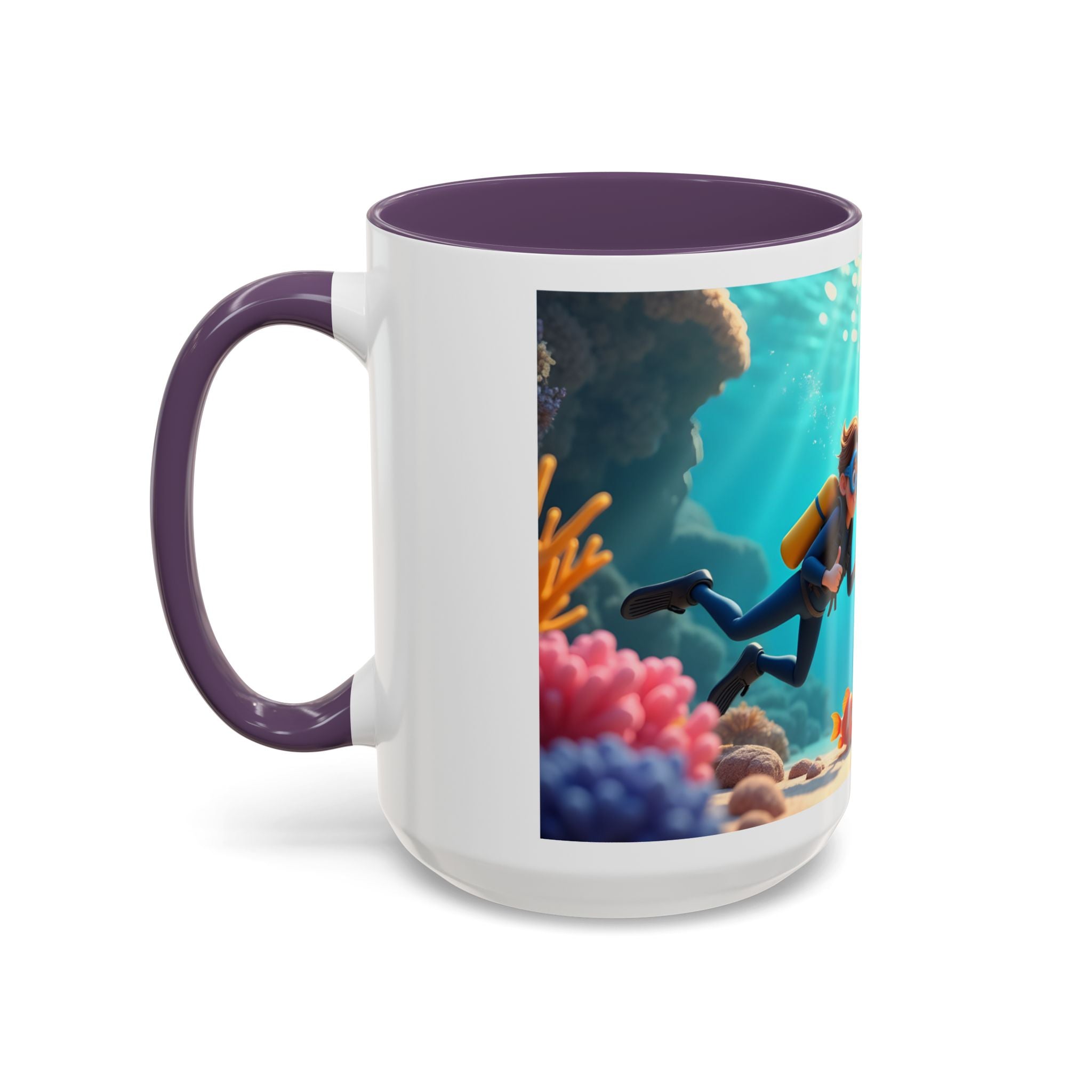 Scuba Diving Couple Accent Coffee Mug — Underwater Coral Reef Design (11/15 oz)