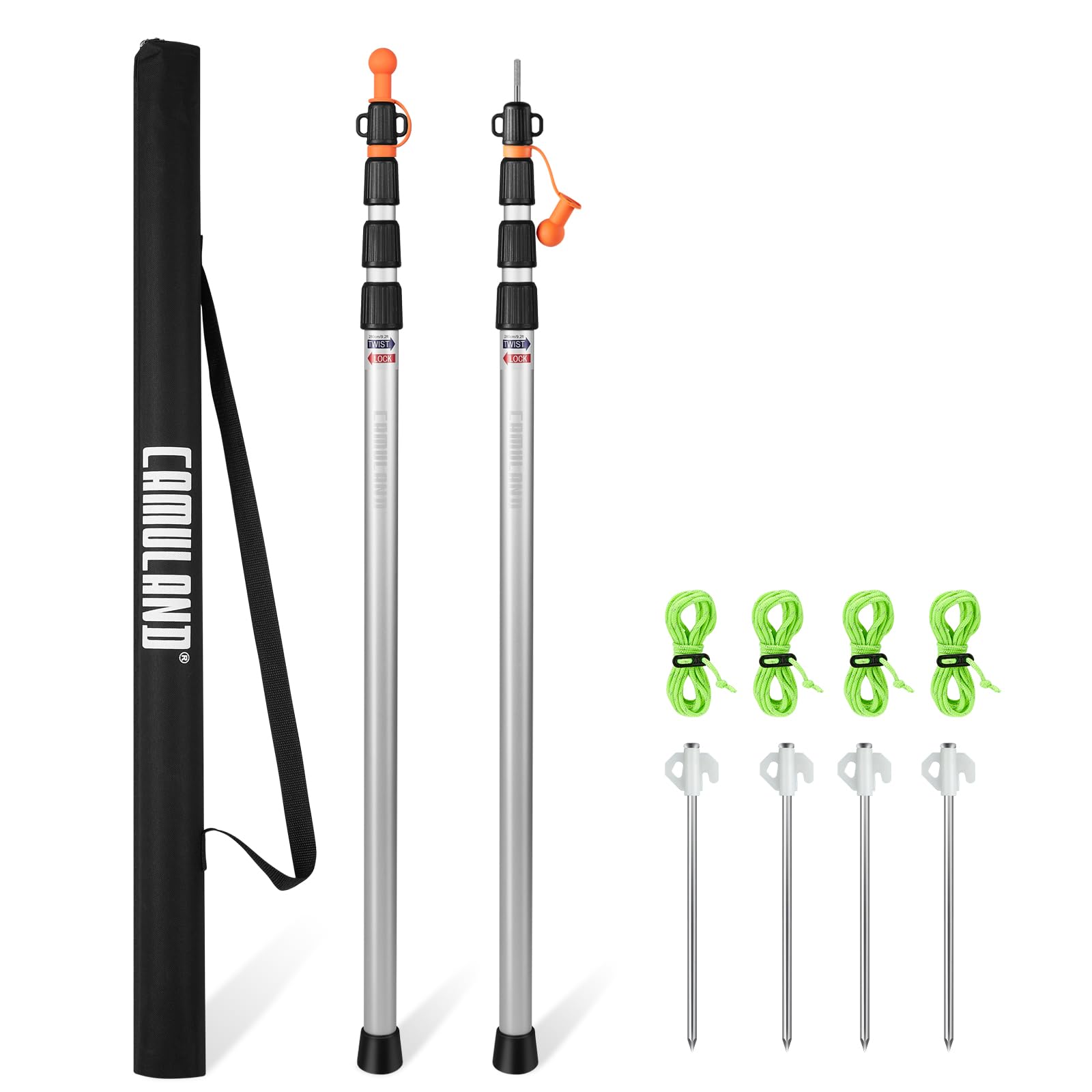 Telescoping Tarp Poles CAMULAND Tent Poles for Tarp Camping Gear Accessories Stakes Hammock Rain Fly Adjustable Lightweight Aluminum Set of 34.5" - 110.2" Hiking Awning/Outdoor with Carry Bag