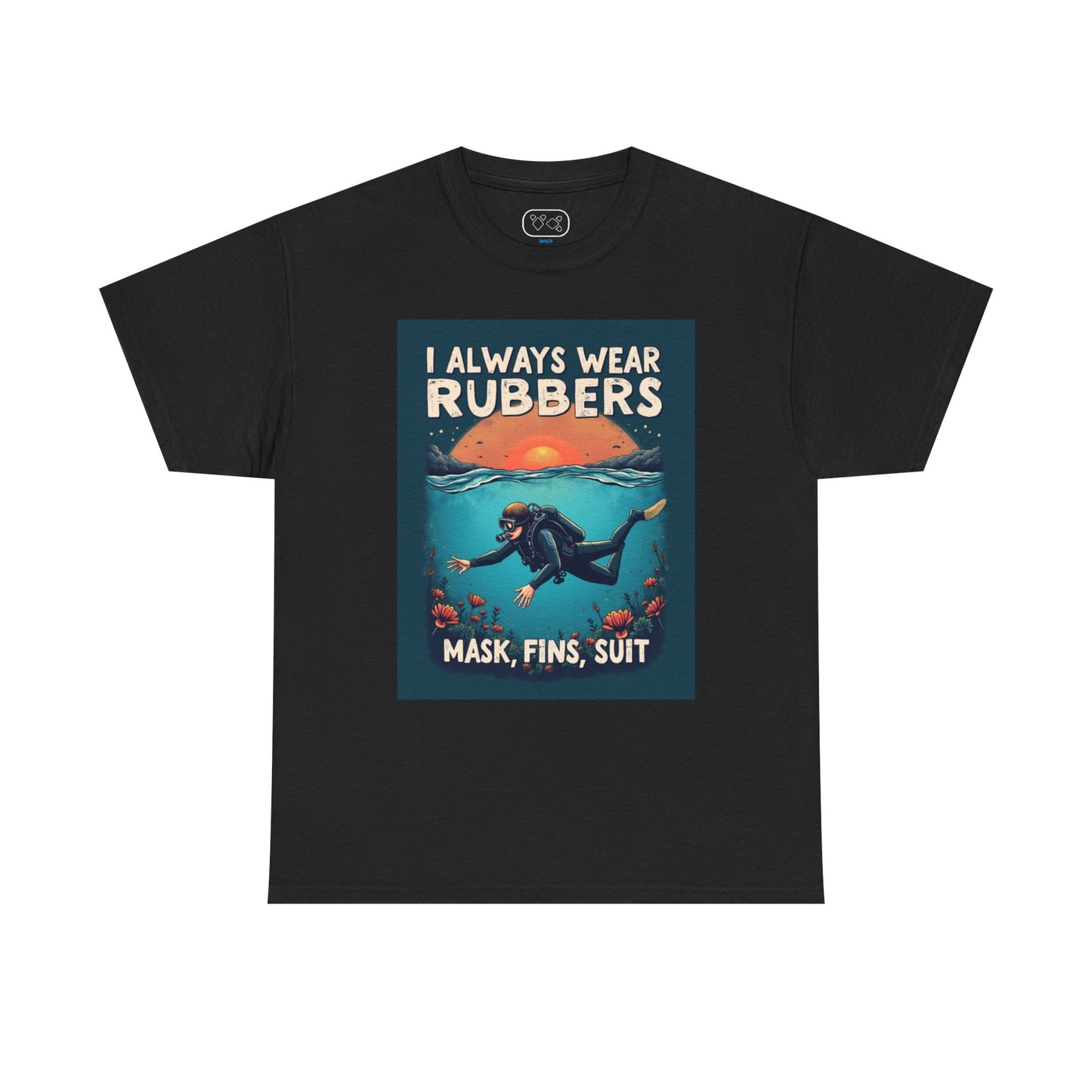 Scuba Diver T‑Shirt - "I Always Wear Rubbers" Mask, Fins & Suit Vintage Dive Tee