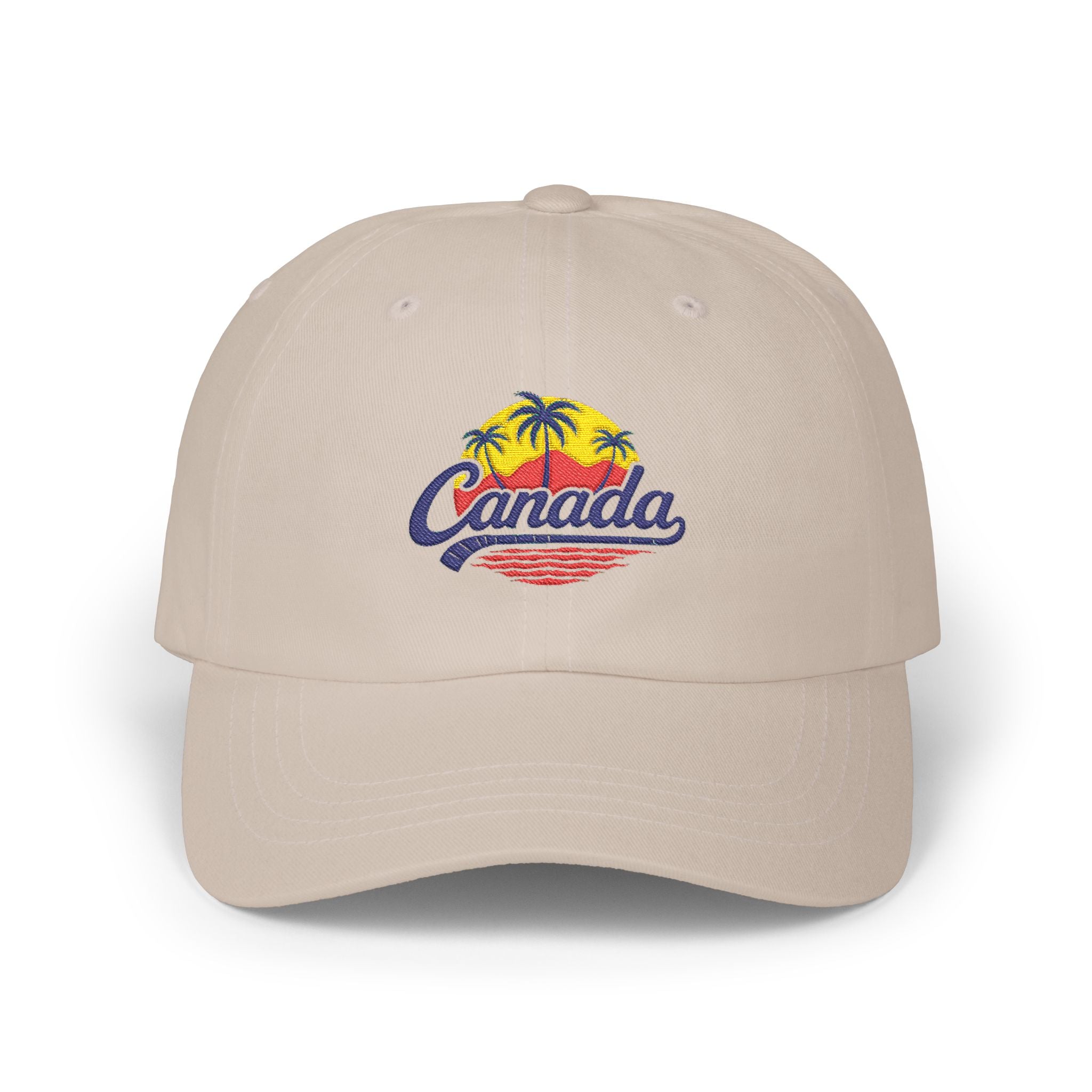 Canada Tropical Dad Cap — Vintage Palm Tree Sunset Embroidered Hat