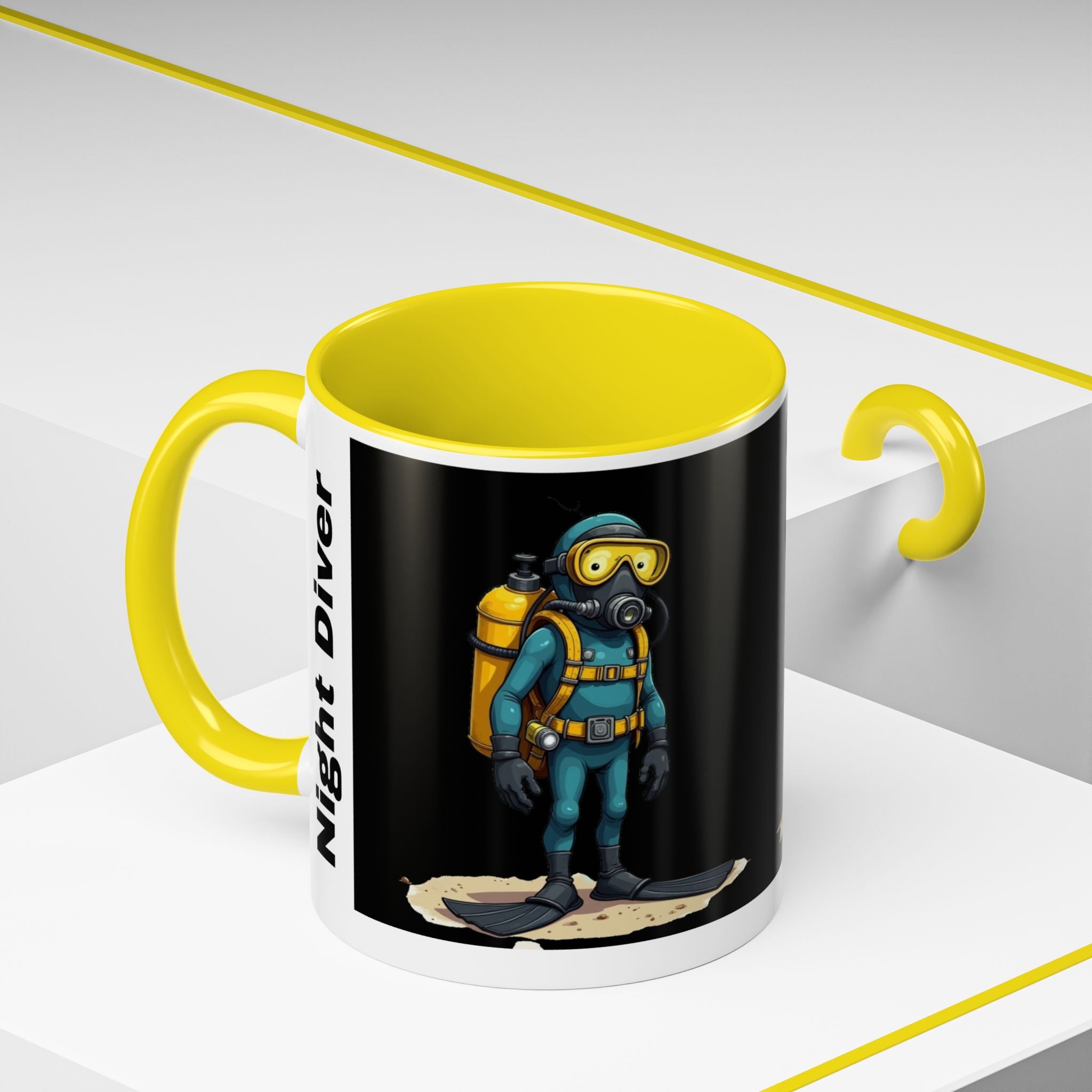 Night Diver Coffee Mug — Scuba Diver Graphic Accent Mug (11/15oz)