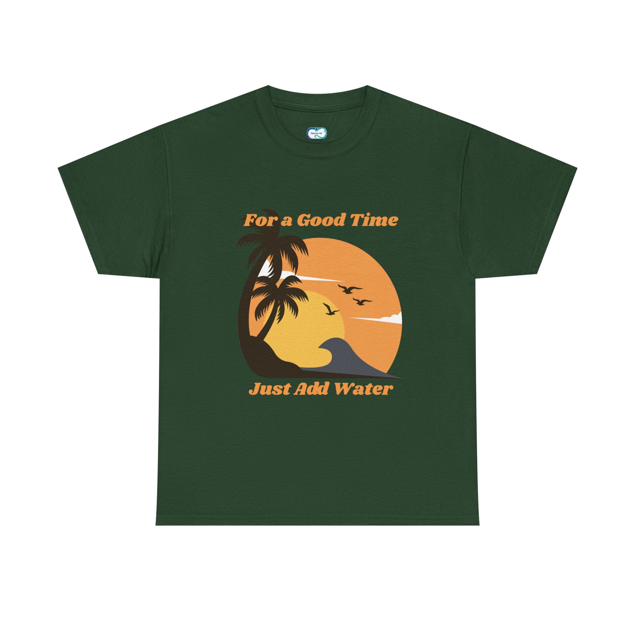 Beach Sunset T-Shirt — "For a Good Time Just Add Water" Retro Palm Tee