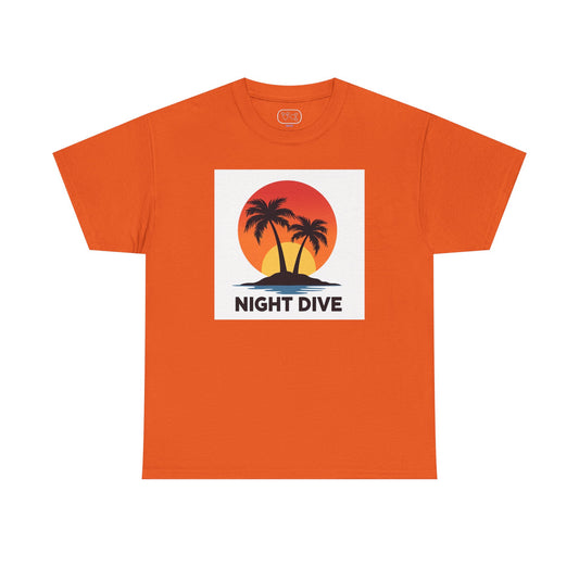 Night Dive Palm Beach T-Shirt — Retro Sunset Tropical Tee