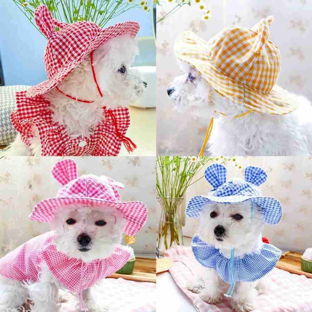Adjustable Pet Dog Hat - Cute Checkered Summer Cap