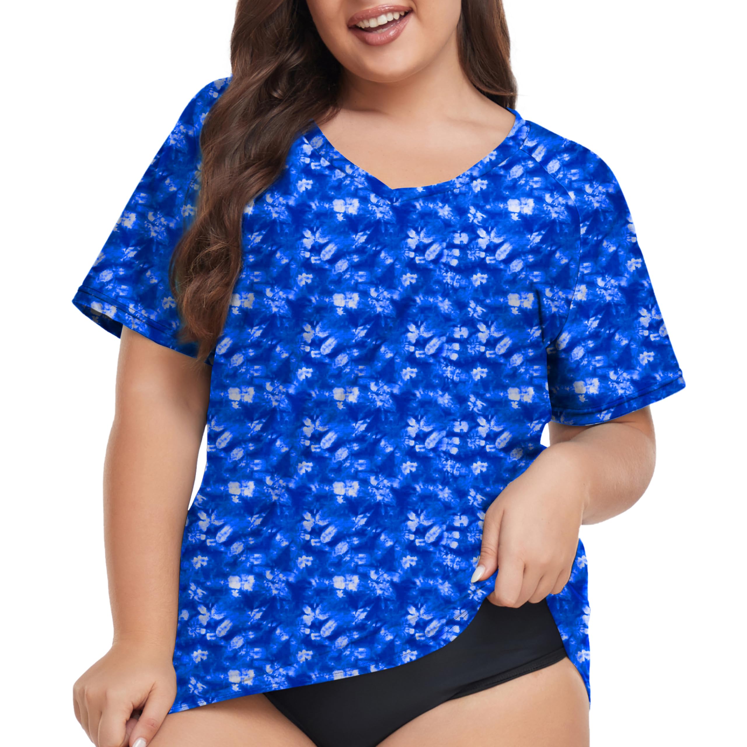 FOREYOND Women’s Plus Size Rash Guard — UPF 50+ Short Sleeve Swim Top