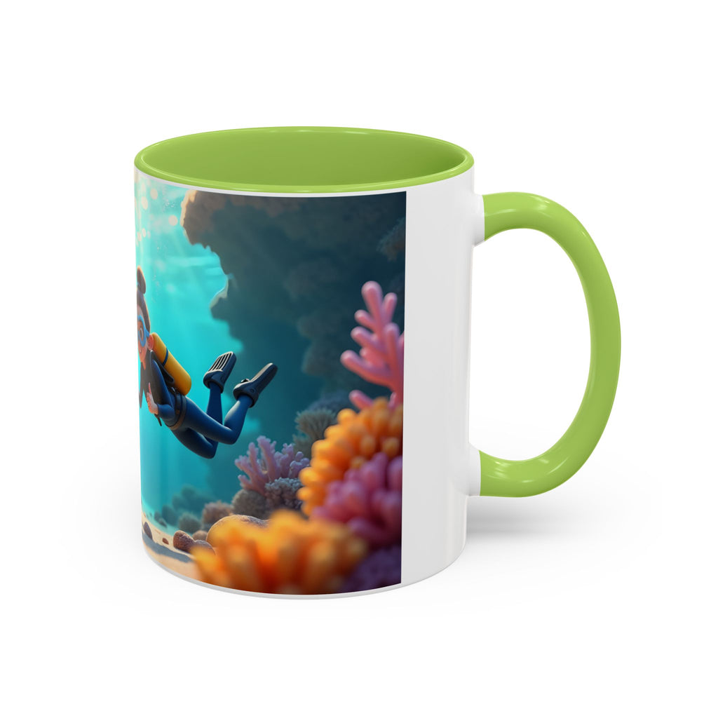 Scuba Diving Couple Accent Coffee Mug — Underwater Coral Reef Design (11/15 oz)