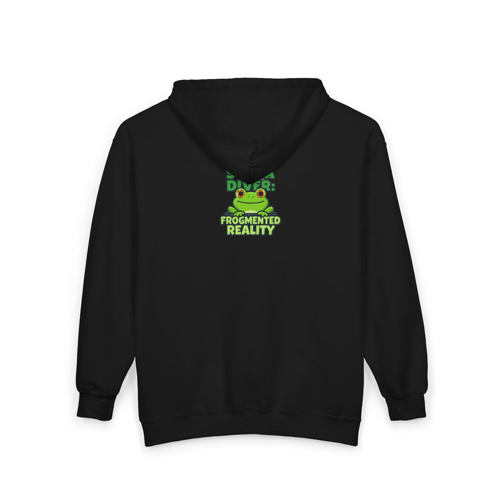 Scuba Diver Frog Full‑Zip Hoodie – "Scuba Diver, Frogmented Reality" Graphic Zip-Up