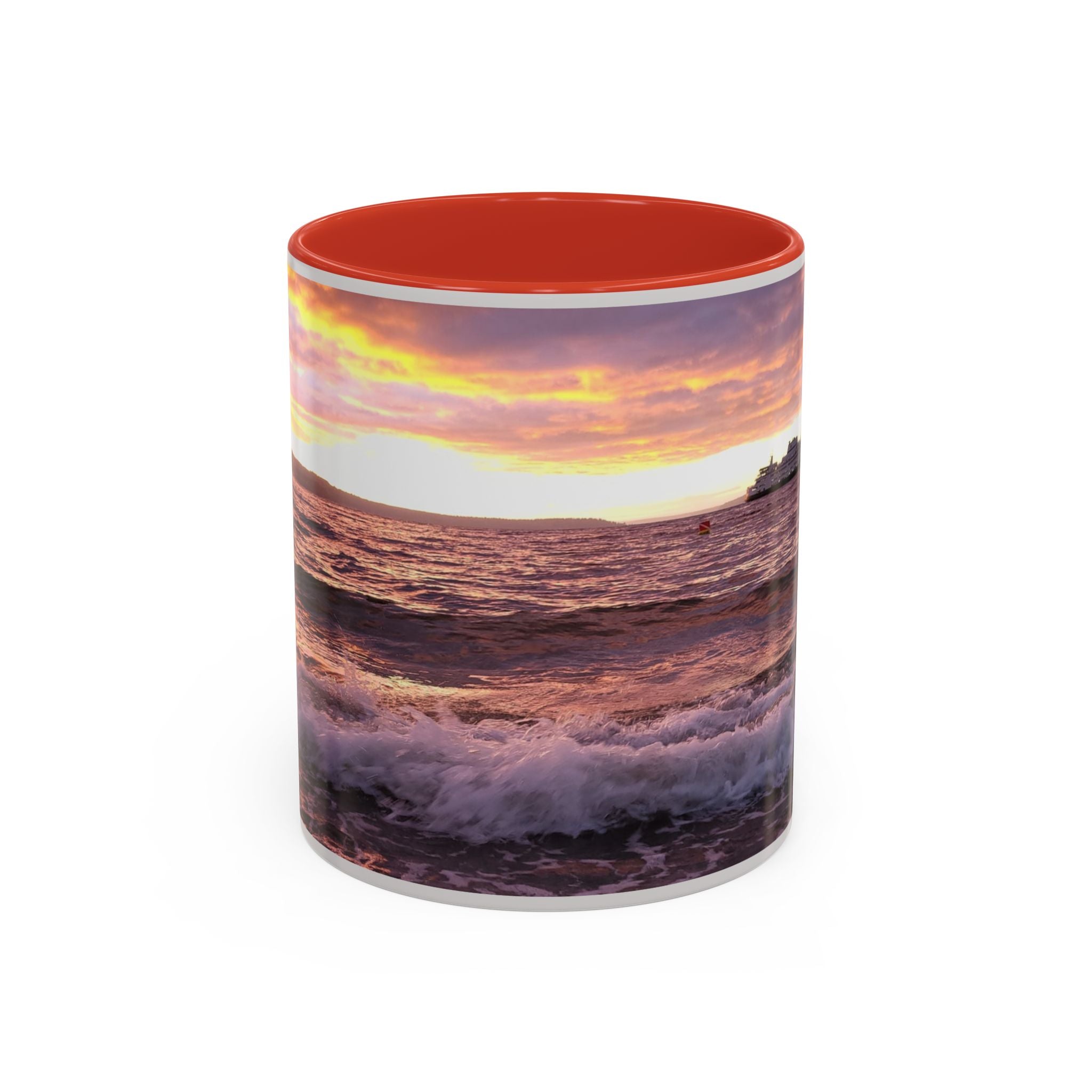 Sunset Ocean Accent Coffee Mug — Seaside Waves Sunrise Photo (11/15oz)