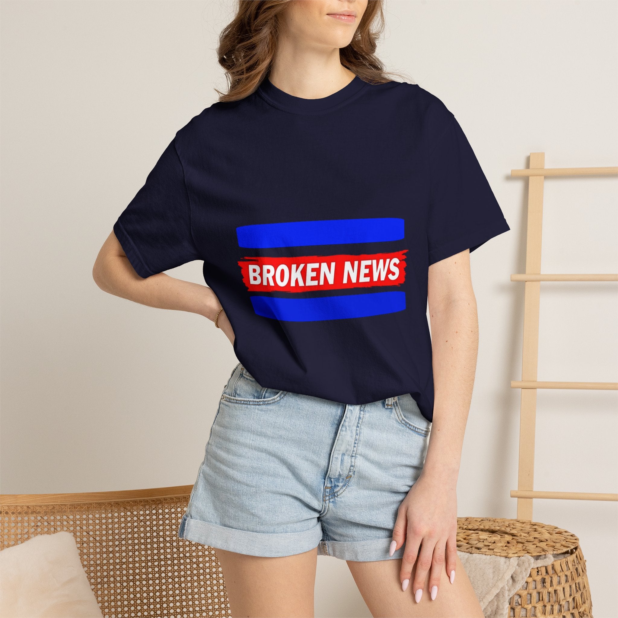 Broken News Tee — Retro Red & Blue Graphic T-Shirt
