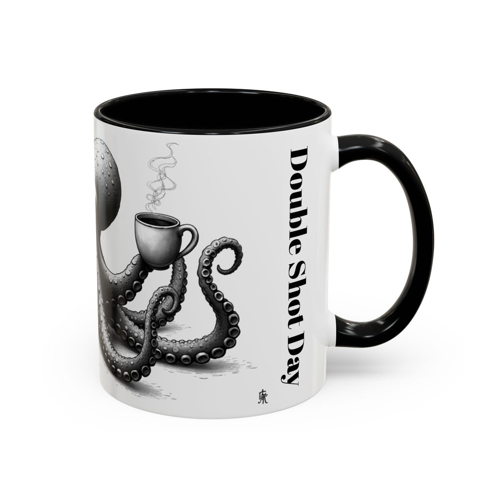Octopus Coffee Mug — "Double Shot Day" Accent Ceramic Mug (11/15oz)