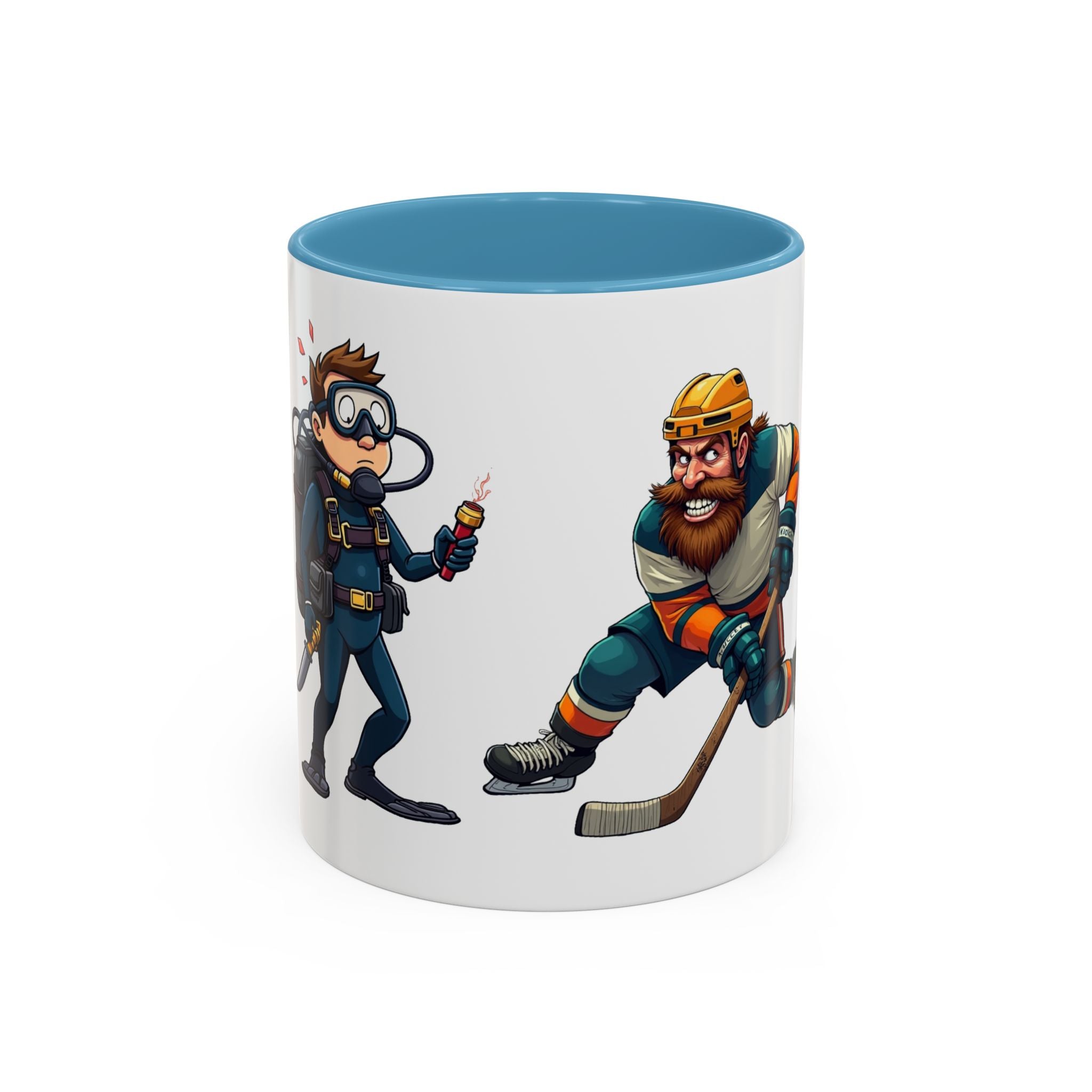 Hockey 'Gear Check' Accent Coffee Mug — Funny Hockey Player Illustration (11/15oz)
