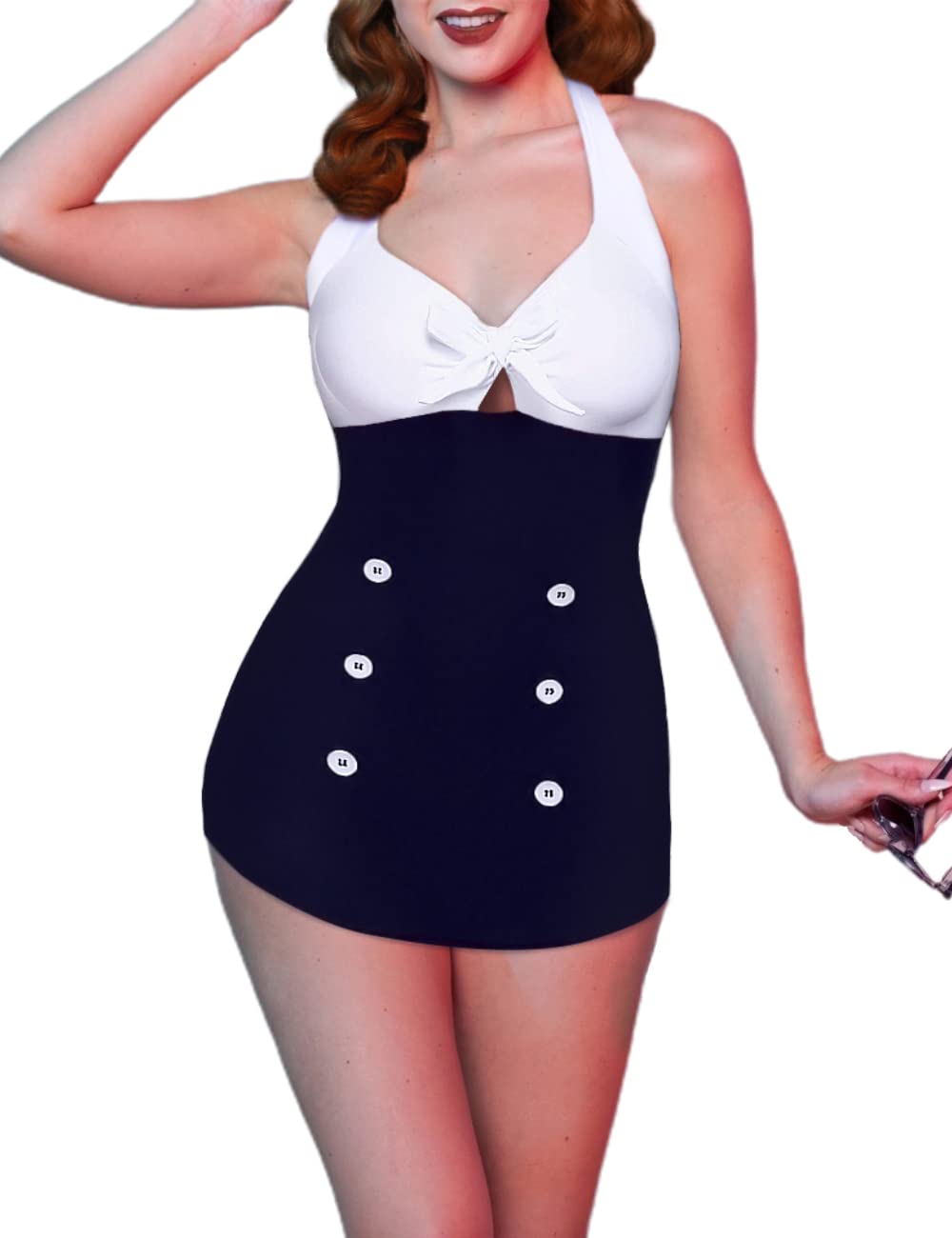 Ekouaer Women's Halter One-Piece Swimsuit — Vintage Tummy Control Bathing Suit