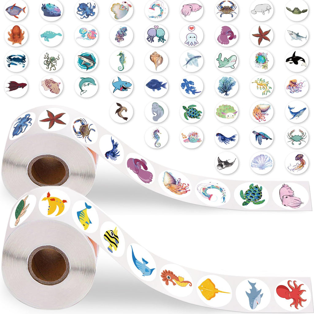 400Pcs Ocean Animal Stickers for Kids – 2 Rolls, 100 Patterns