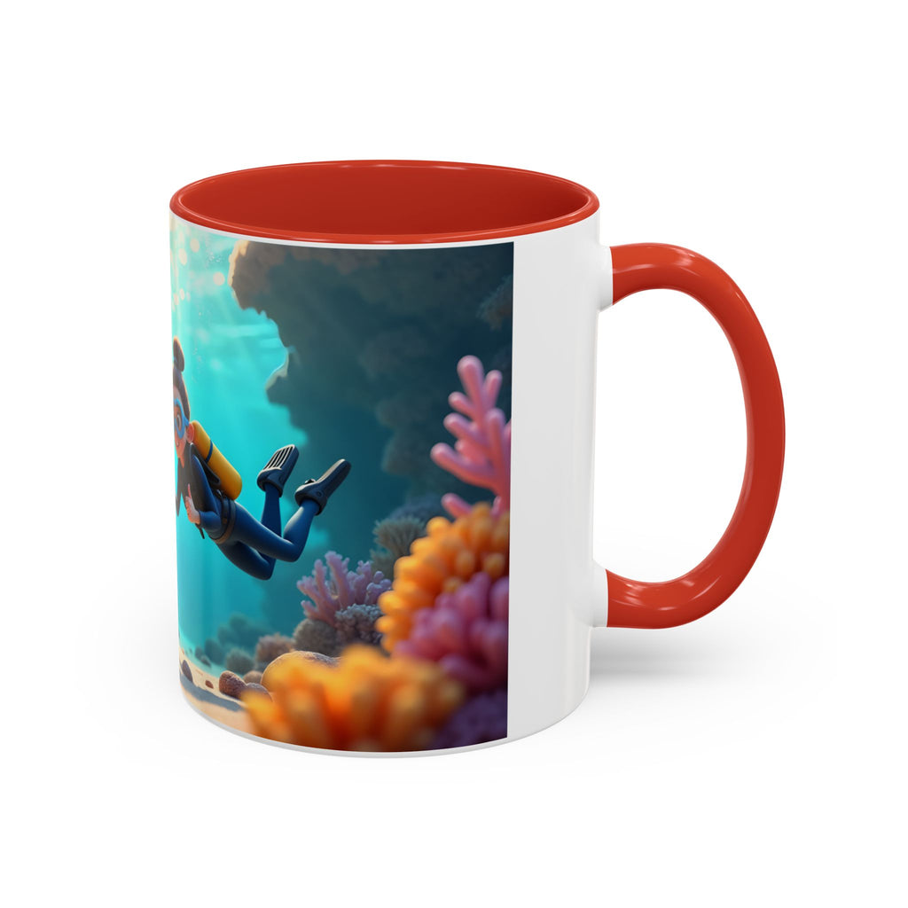 Scuba Diving Couple Accent Coffee Mug — Underwater Coral Reef Design (11/15 oz)