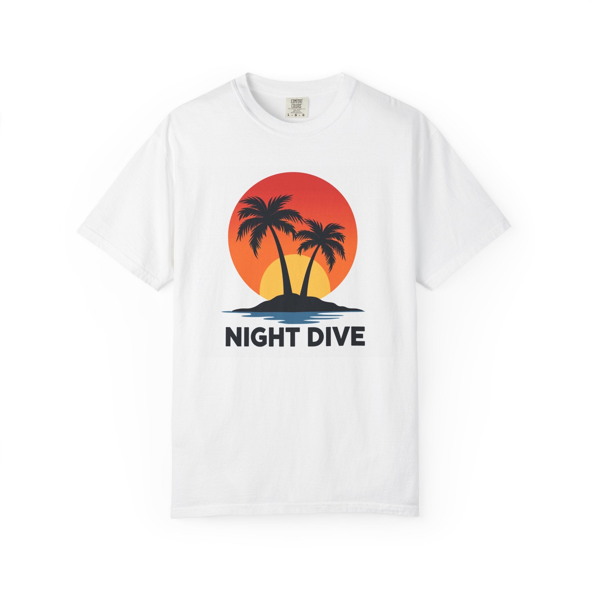 Night Dive Palm Beach T-Shirt — Retro Sunset Tropical Tee