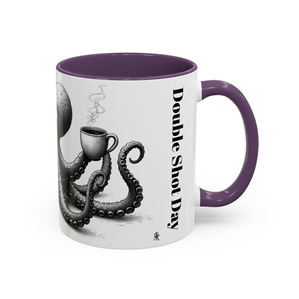 Octopus Coffee Mug — "Double Shot Day" Accent Ceramic Mug (11/15oz)