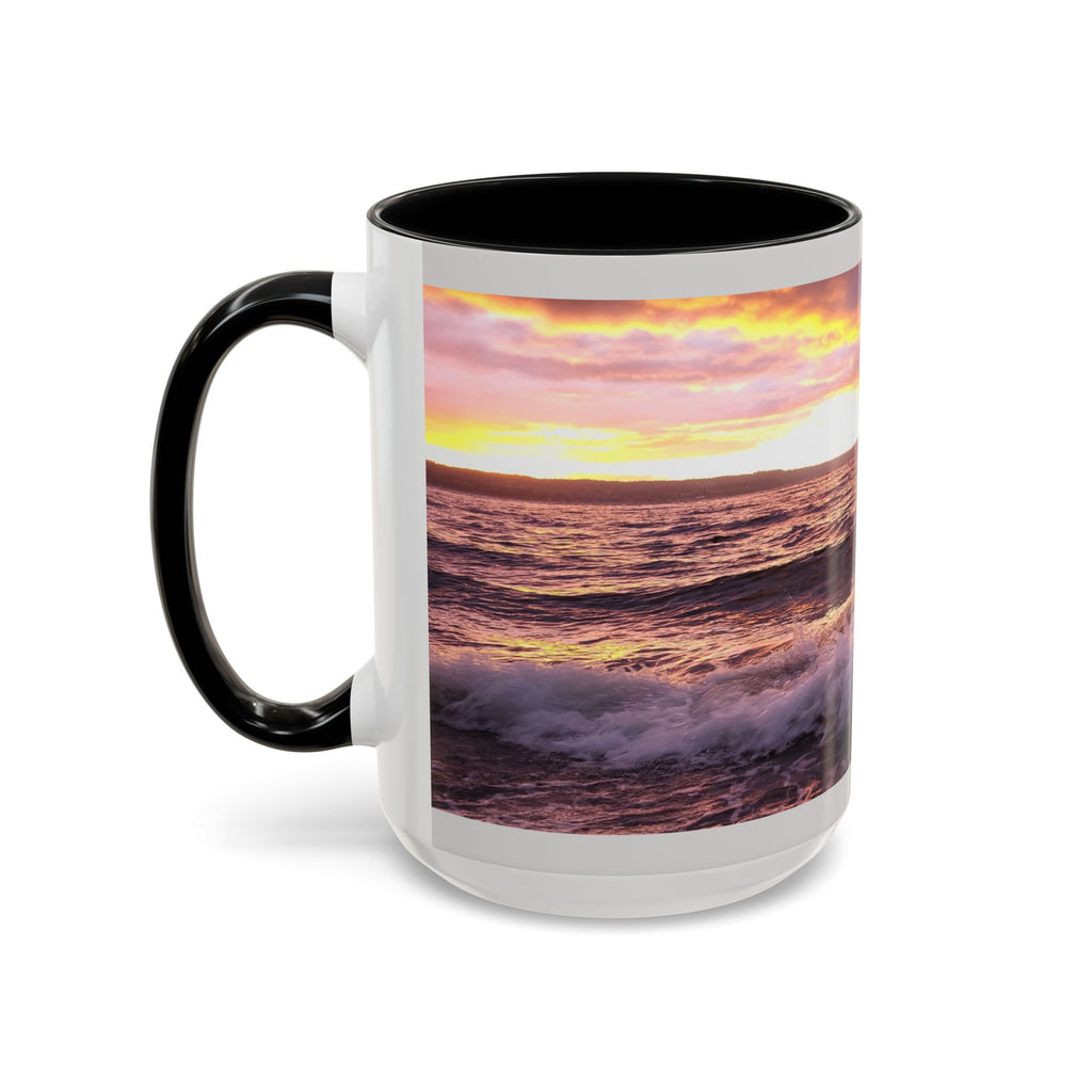 Sunset Ocean Accent Coffee Mug — Seaside Waves Sunrise Photo (11/15oz)