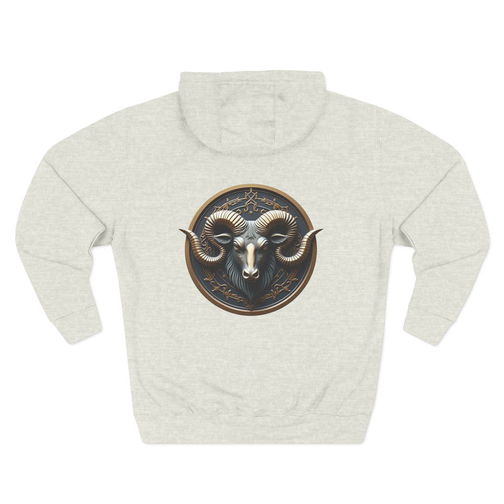 Ram Head Medallion Hoodie — Brass Zodiac/Buckram Graphic