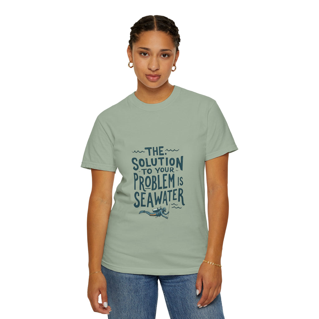 Sea Therapy T-Shirt — "The Solution to Your Problem is Seawater" Ocean Quote Tee