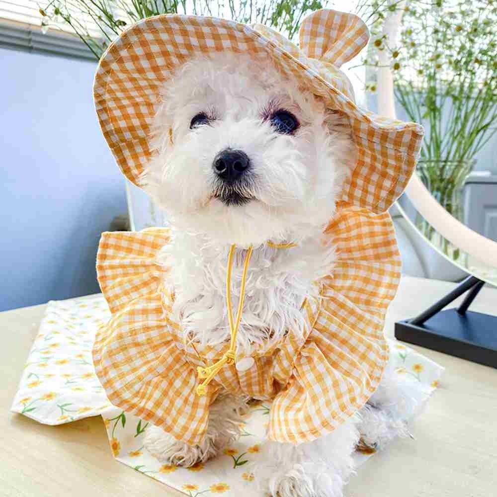 Adjustable Pet Dog Hat - Cute Checkered Summer Cap