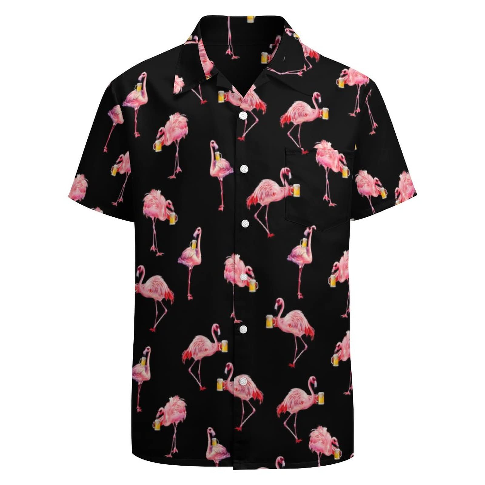 LEOPOM Flamingo Hawaiian Shirt Mens Button Up Flamingo Shirts Funky Short Sleeve Hawaiian Animal Shirt Pink XL