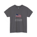 Political Graphic Tee — "Cut Your Taxes, Buy a Politician" American Flag Shirt