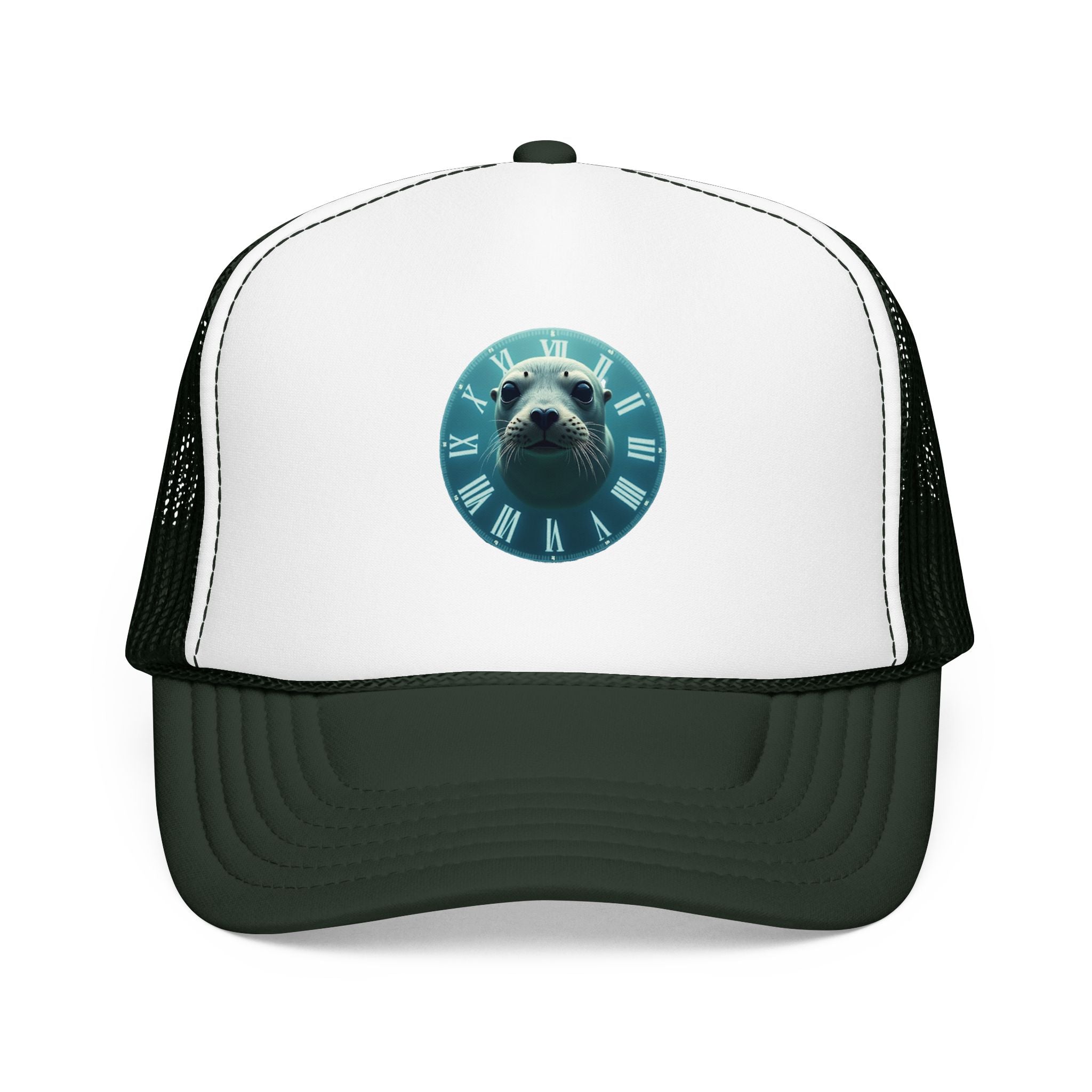 Seal Clock Trucker Hat — Cute Marine Animal Foam Trucker Cap