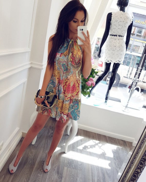 Bohemian Ocean Print Beach Dress – Flowy Coverup for Women