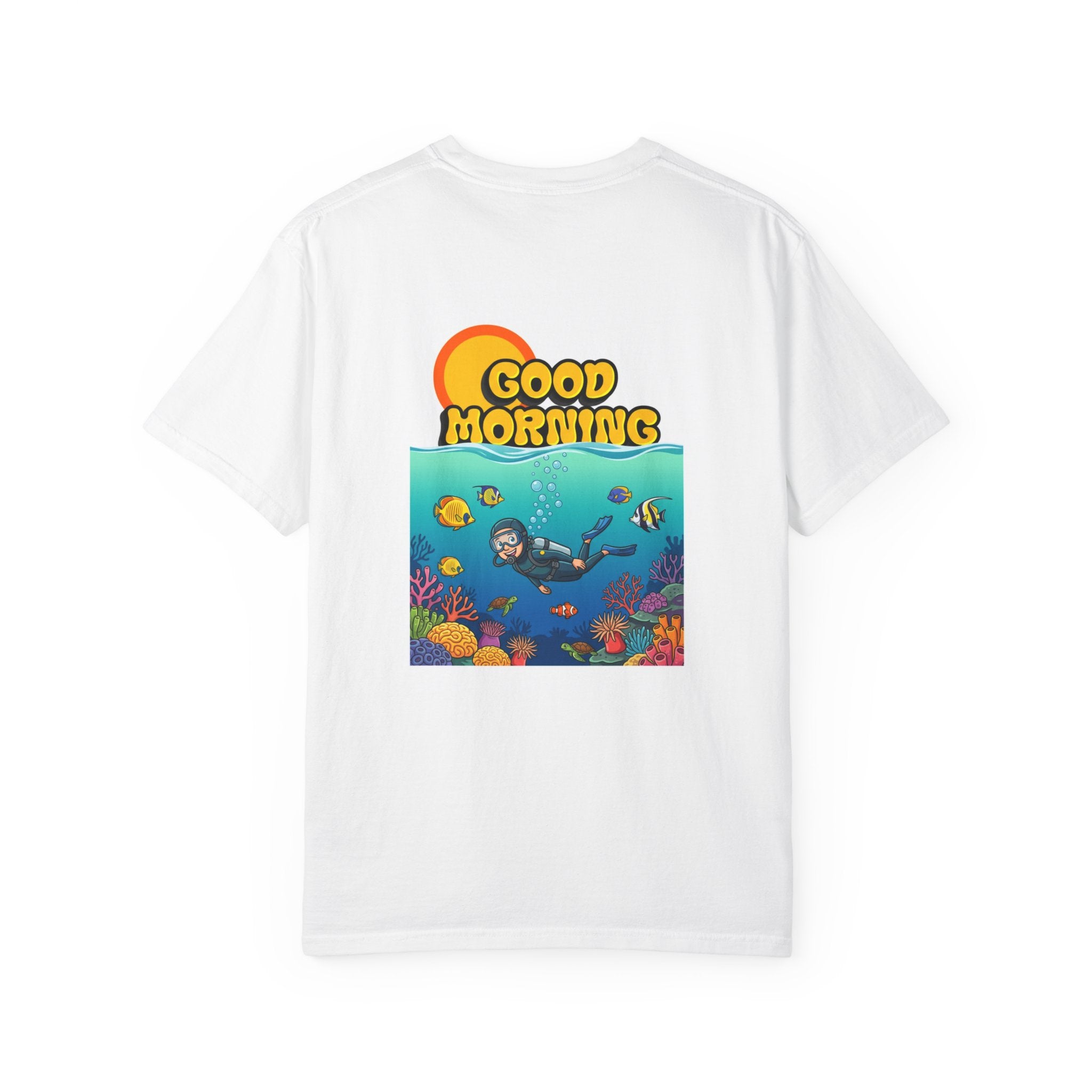 Good Morning Ocean Tee — Retro Sunrise Scuba Diver Graphic T-Shirt