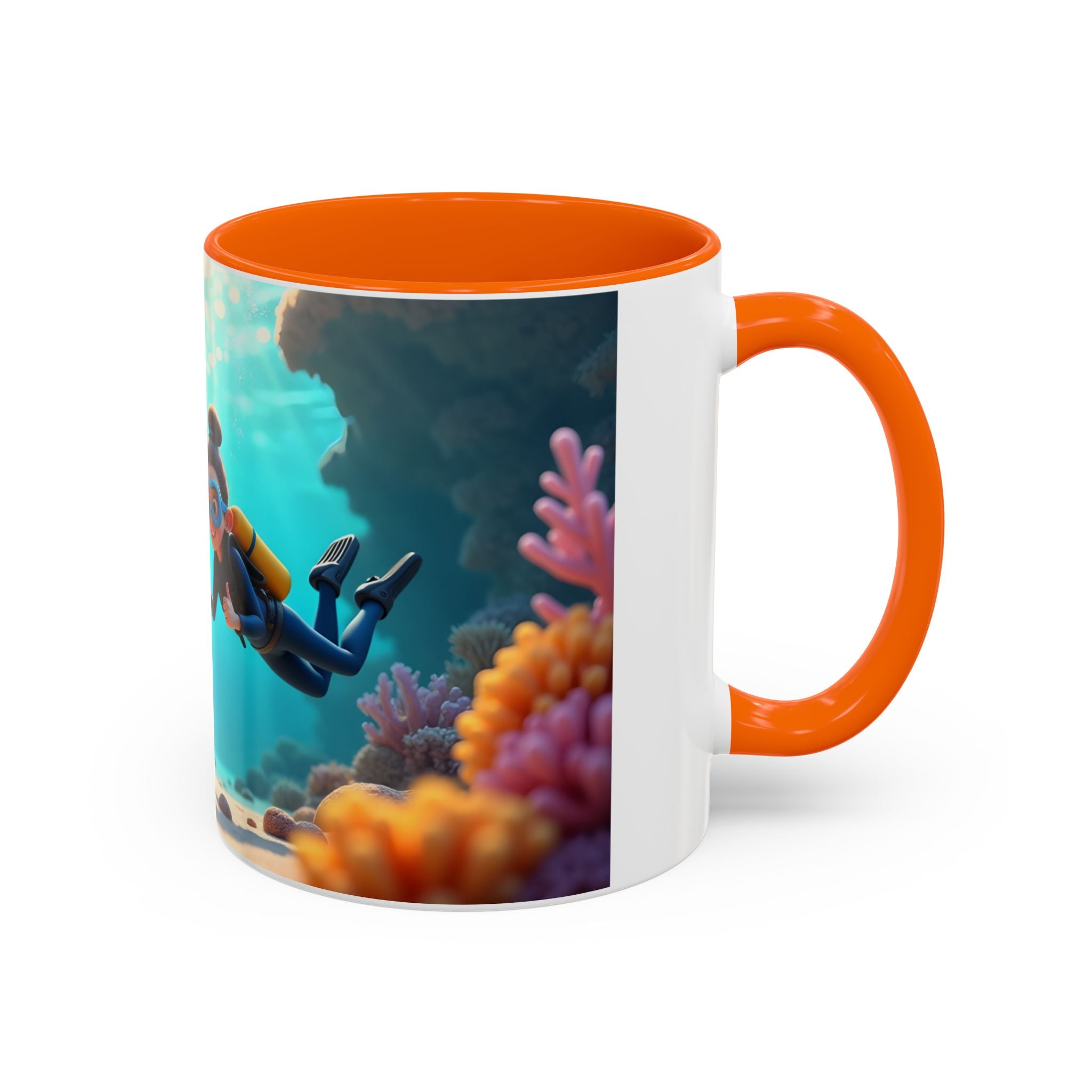 Scuba Diving Couple Accent Coffee Mug — Underwater Coral Reef Design (11/15 oz)
