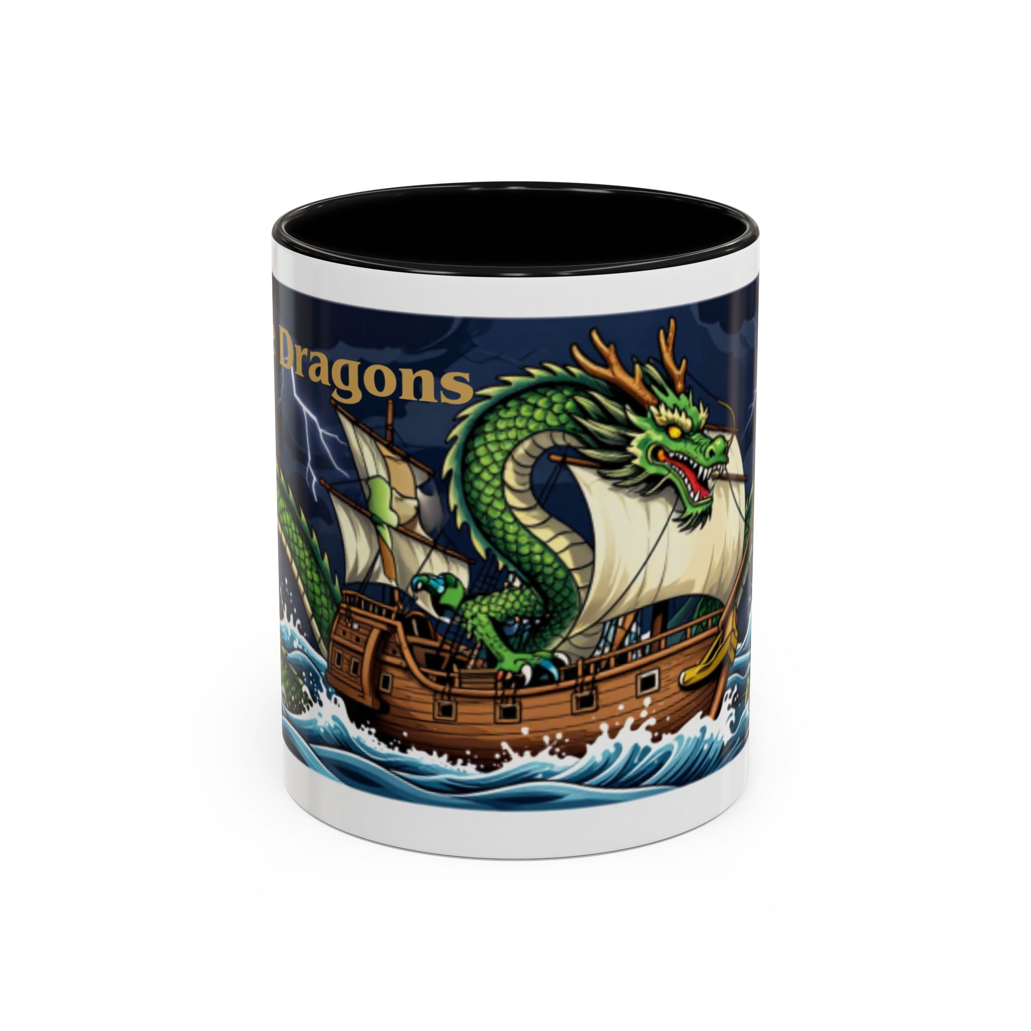 Green Dragon "Here Be Dragons" Fantasy Coffee Mug
