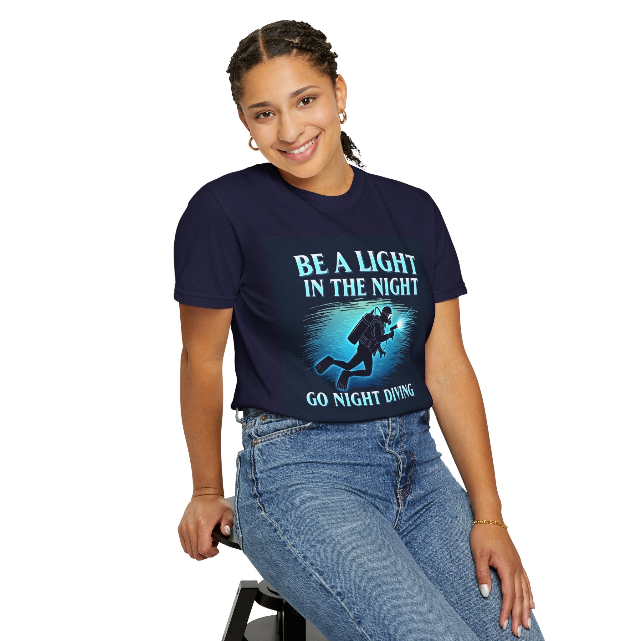 Night Diving T-Shirt — “Be a Light in the Night” Scuba Diver Tee