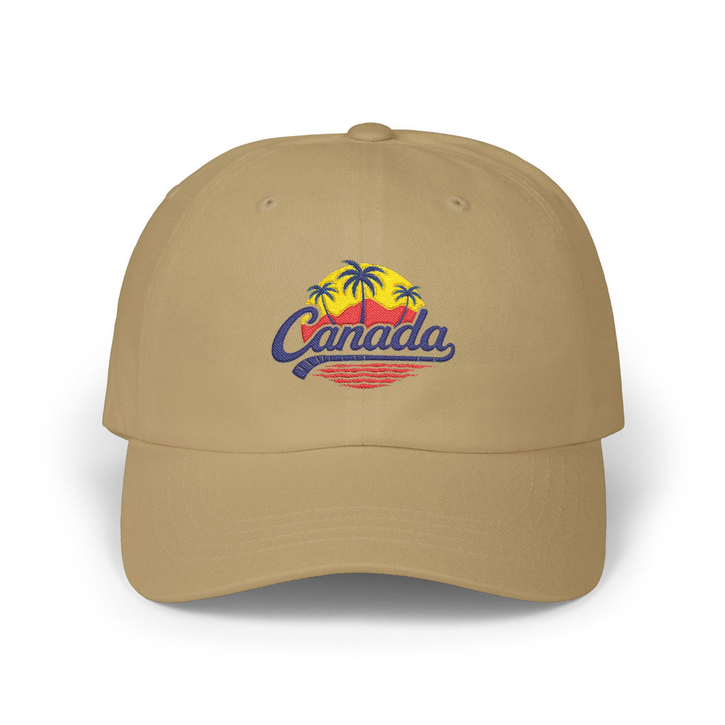 Canada Tropical Dad Cap — Vintage Palm Tree Sunset Embroidered Hat