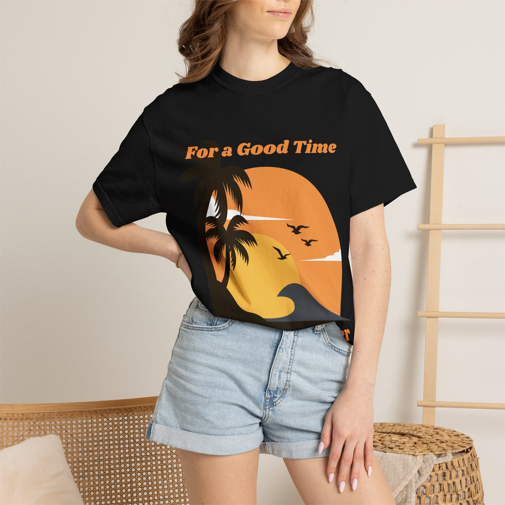 Beach Sunset T-Shirt — "For a Good Time Just Add Water" Retro Palm Tee