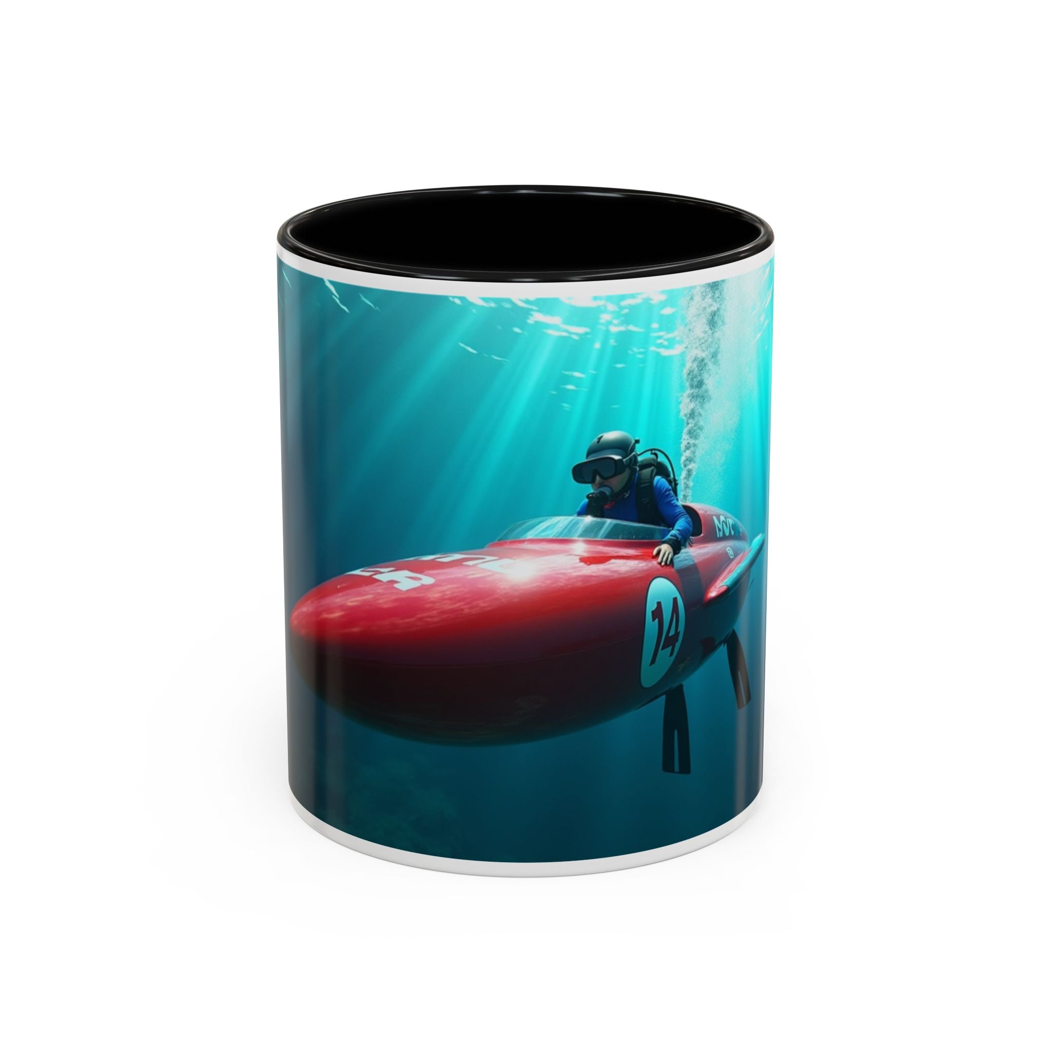 Scooter Racer Coffee Mug — Underwater Sea Scooter Racing Design (11/15oz)