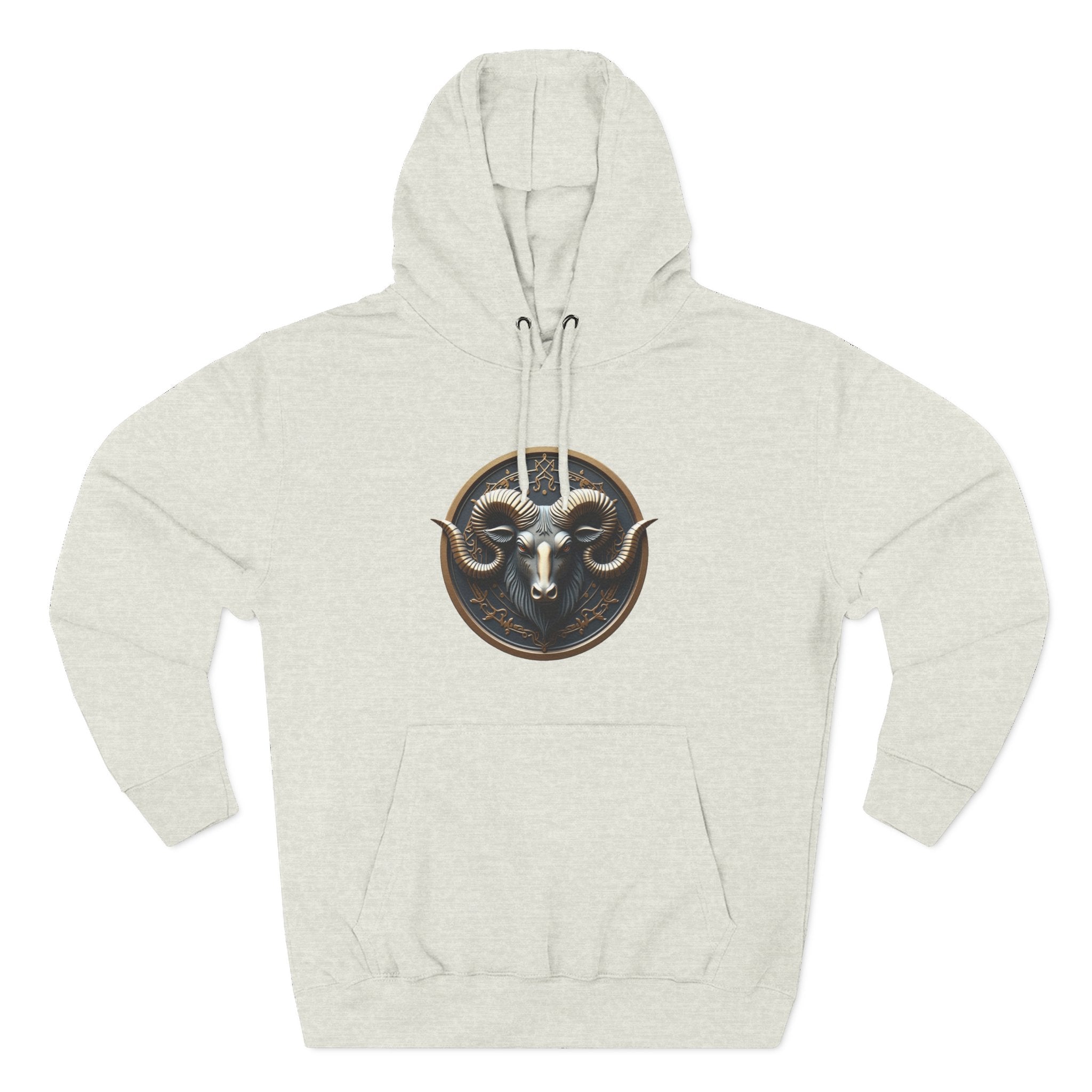 Ram Head Medallion Hoodie — Brass Zodiac/Buckram Graphic