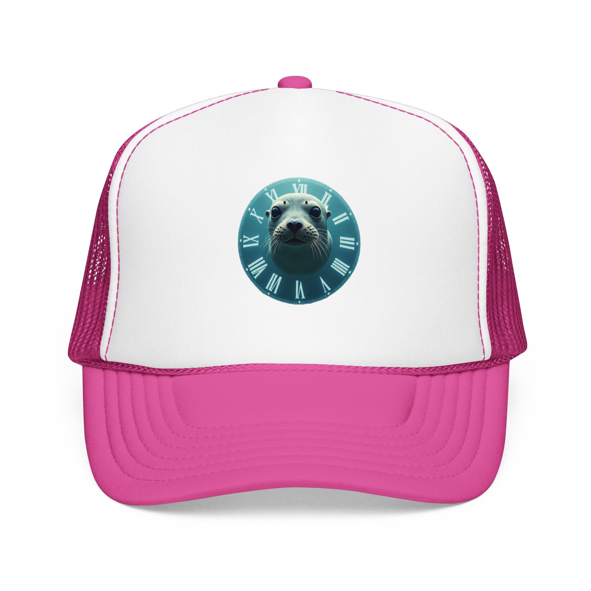Seal Clock Trucker Hat — Cute Marine Animal Foam Trucker Cap