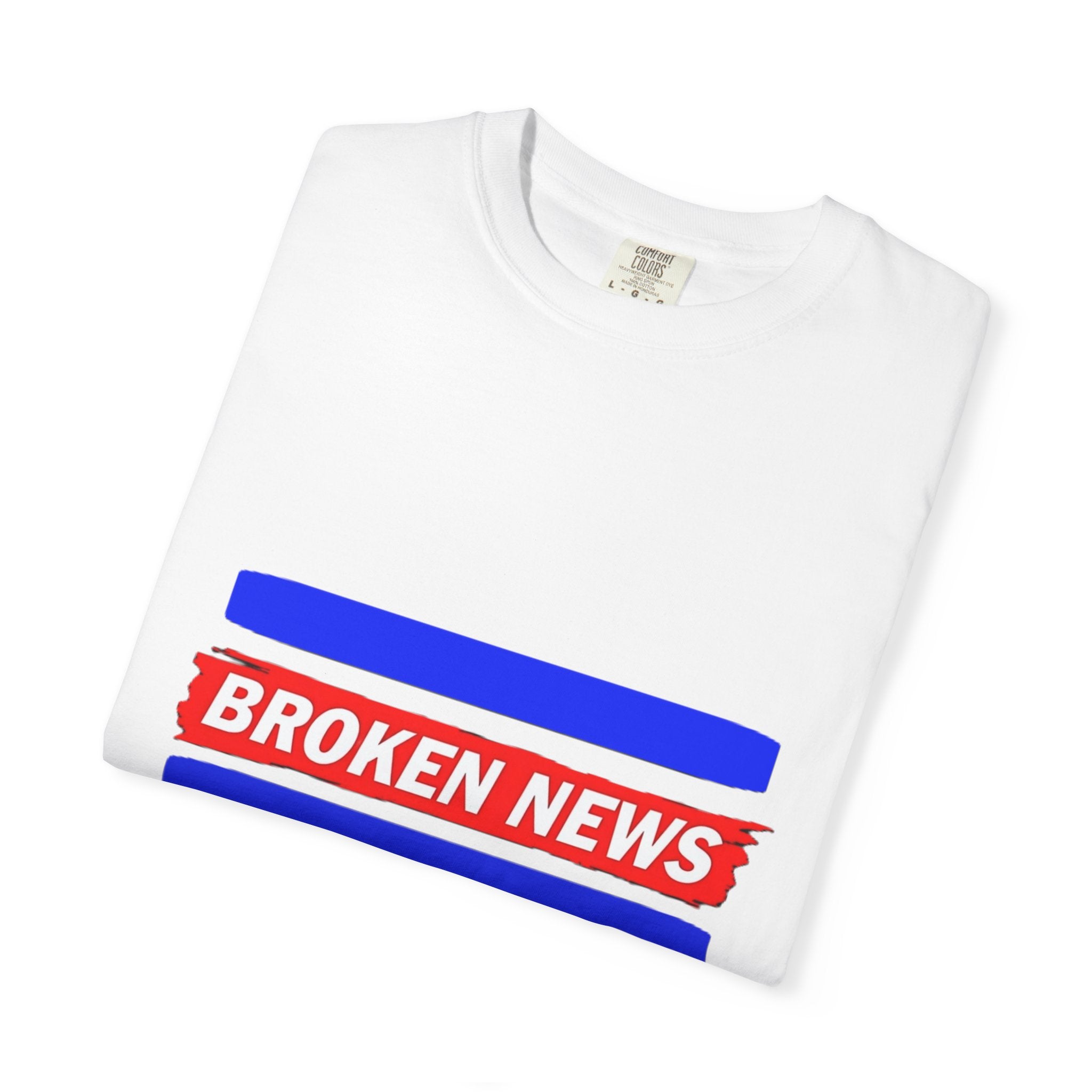 Broken News Tee — Retro Red & Blue Graphic T-Shirt