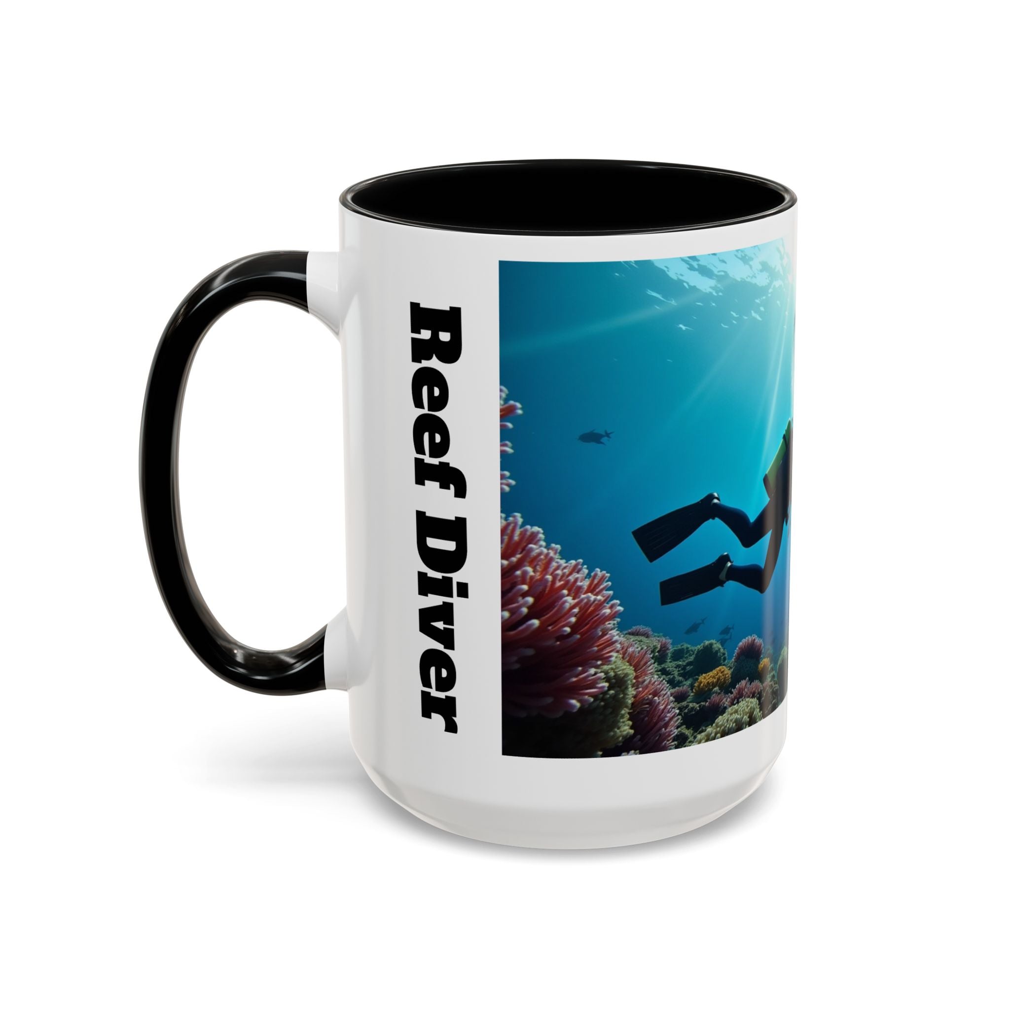 Reef Diver Accent Coffee Mug – Scuba Ocean Underwater Scene (11/15oz)