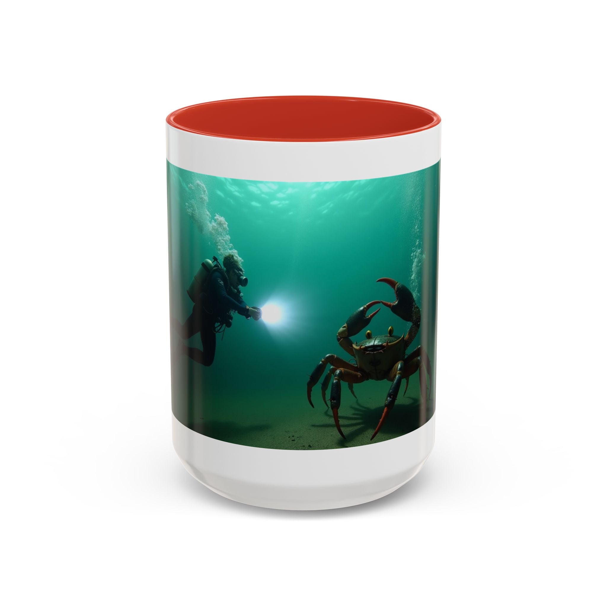 Crab Diver Accent Coffee Mug — Underwater Scuba Scene (11/15oz)