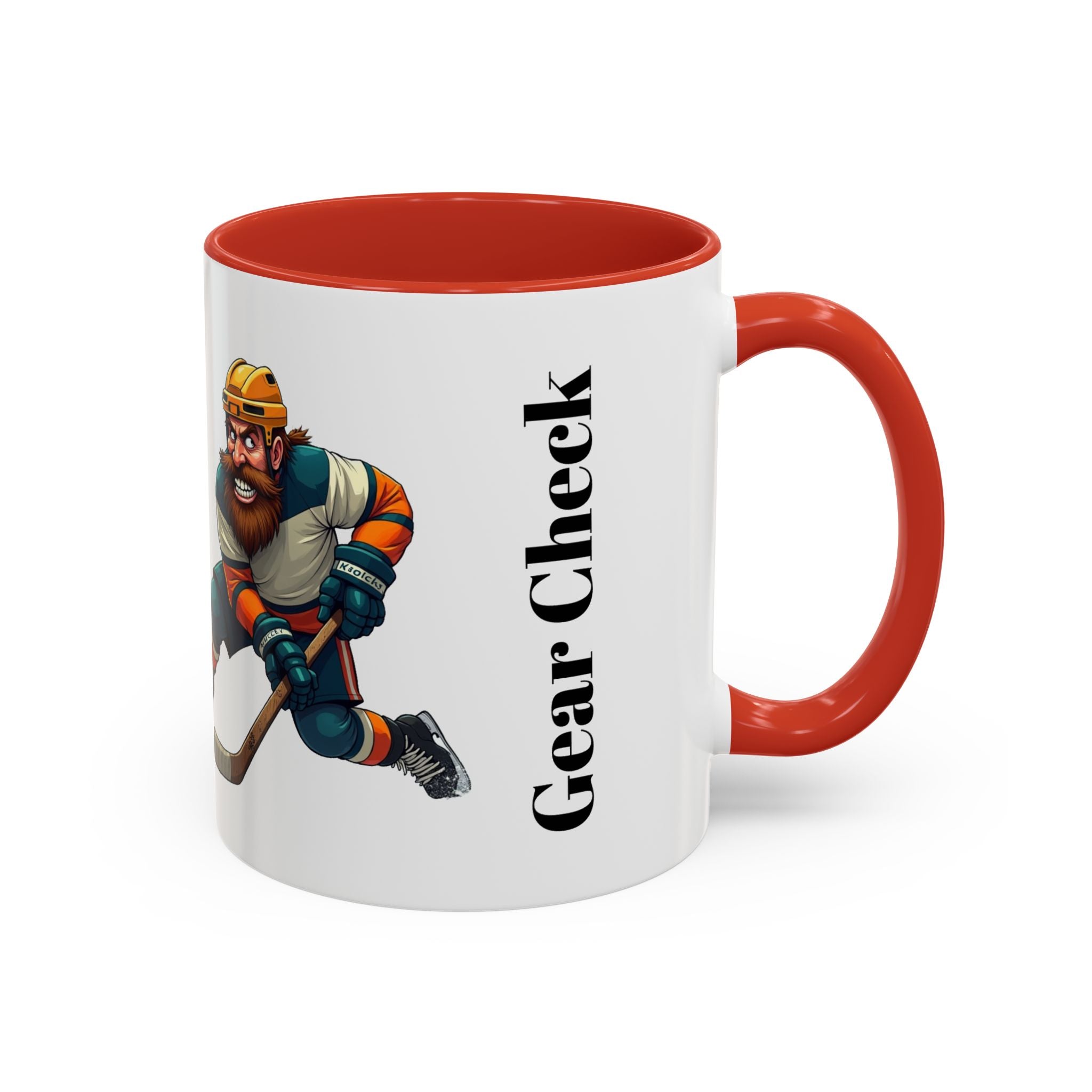 Hockey 'Gear Check' Accent Coffee Mug — Funny Hockey Player Illustration (11/15oz)