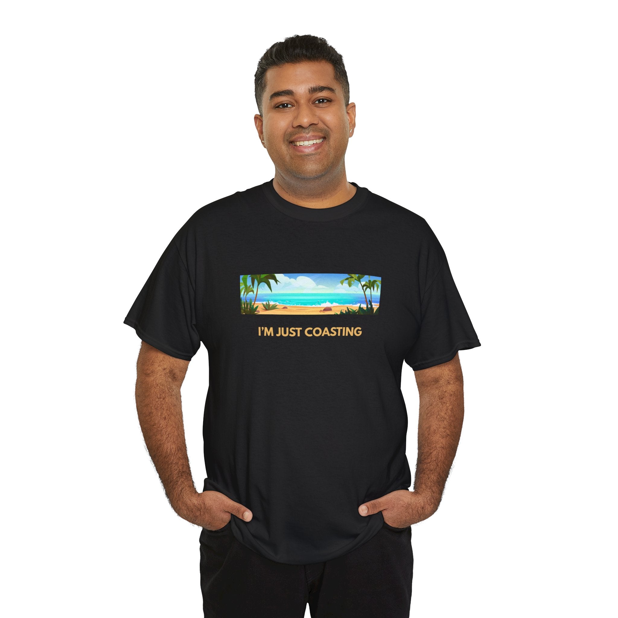 Beach Vibes Tee — "I'm Just Coasting" Coastal Graphic T-Shirt
