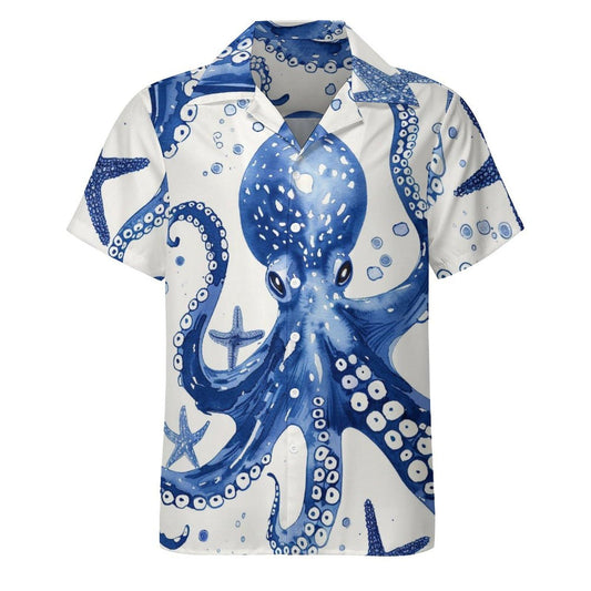 Hehanus Mens Vintage Hawaiian Shirts Octopus Print Button Down Short Sleeve Shirts Casual Cuban Collar ShirtBlue2M